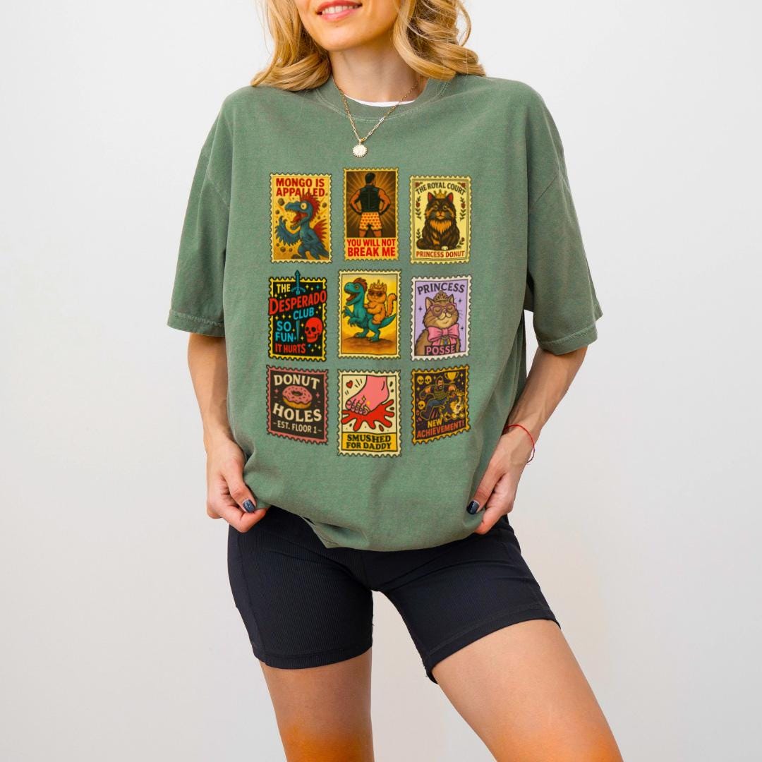 Dungeon Crawler Carl Inspired Shirt – Vintage Stamp Tee with Princess Donut & Mongo