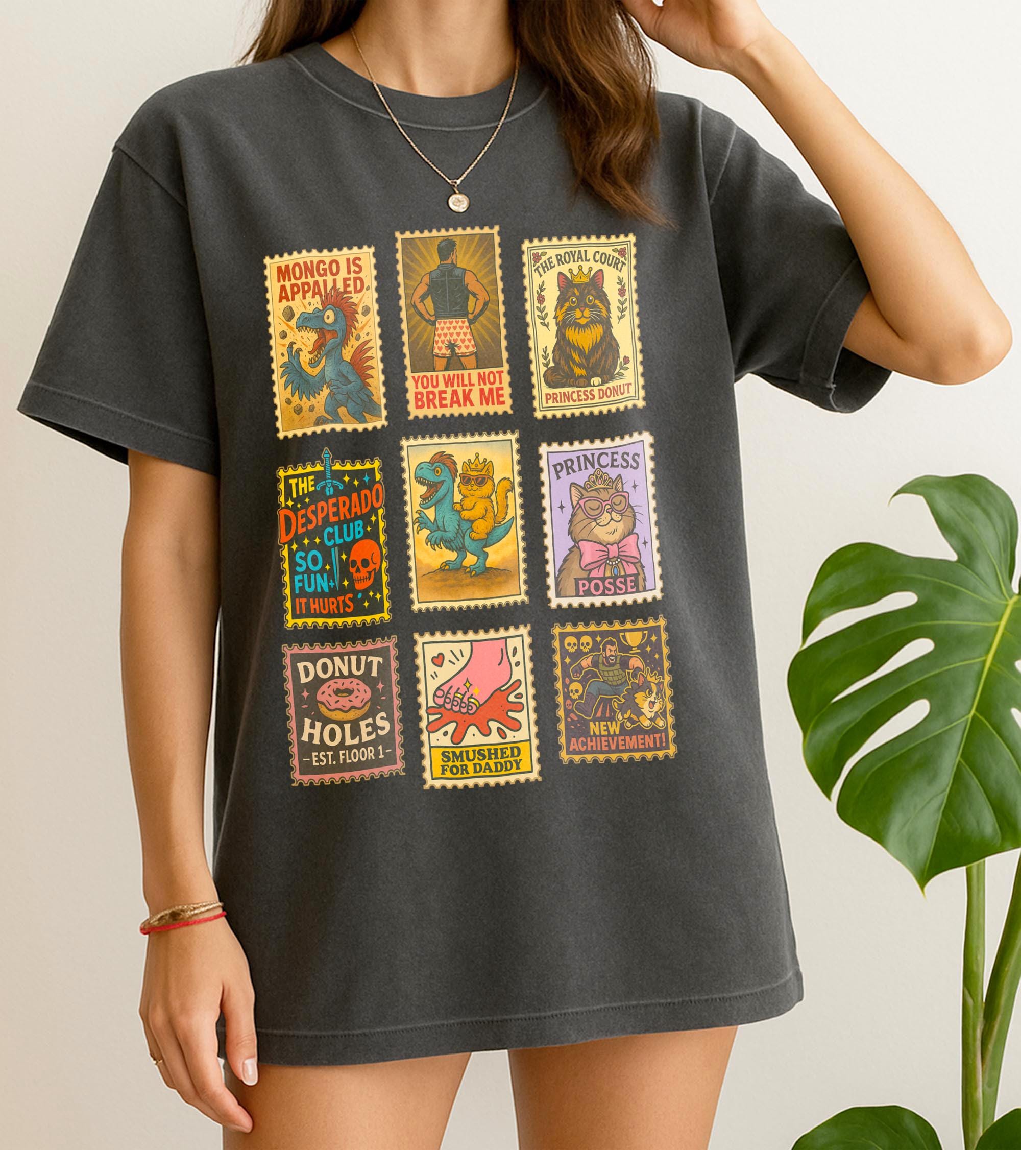 Dungeon Crawler Carl Inspired Shirt – Vintage Stamp Tee with Princess Donut & Mongo