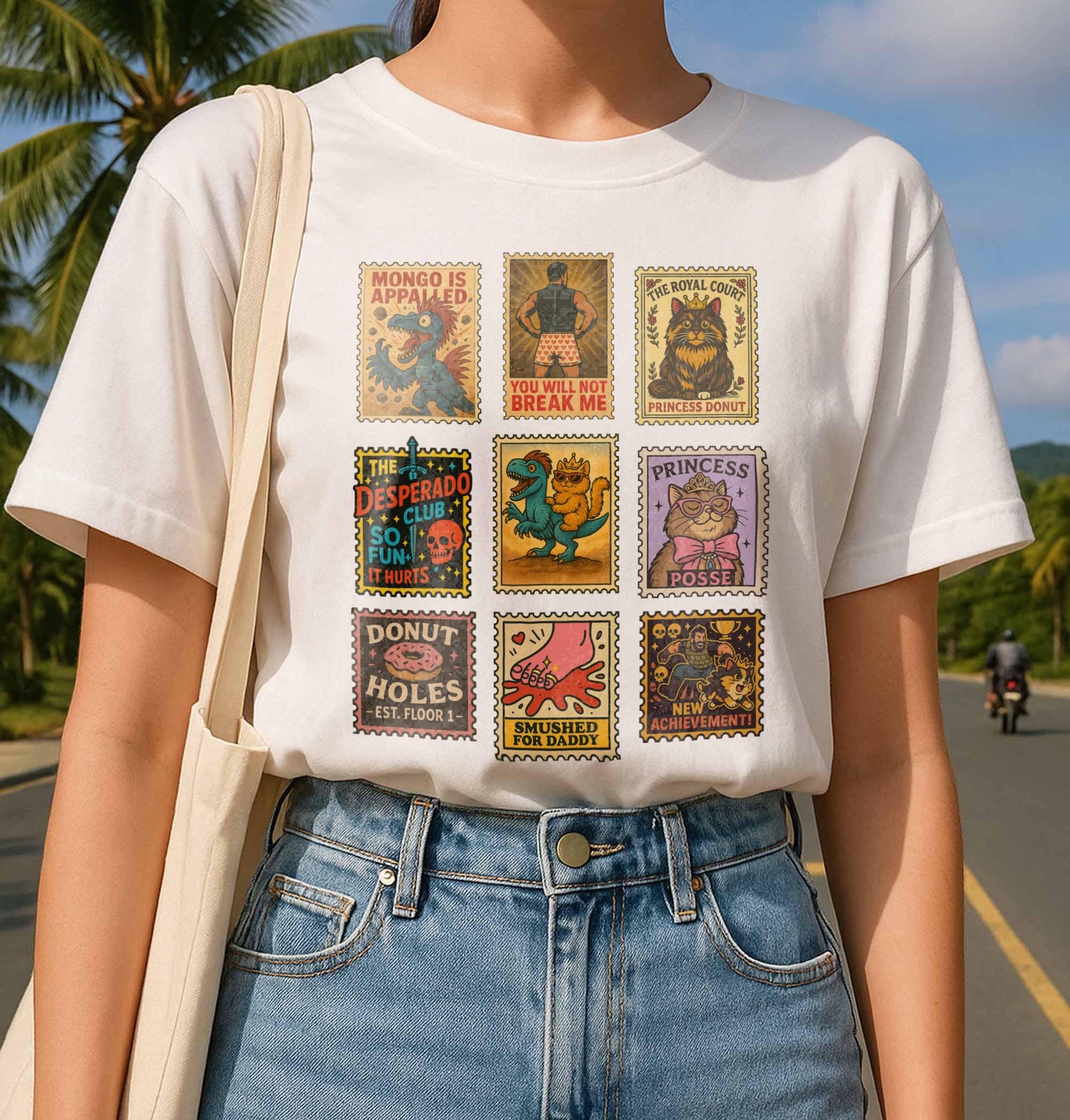 Dungeon Crawler Carl Inspired Shirt – Vintage Stamp Tee with Princess Donut & Mongo