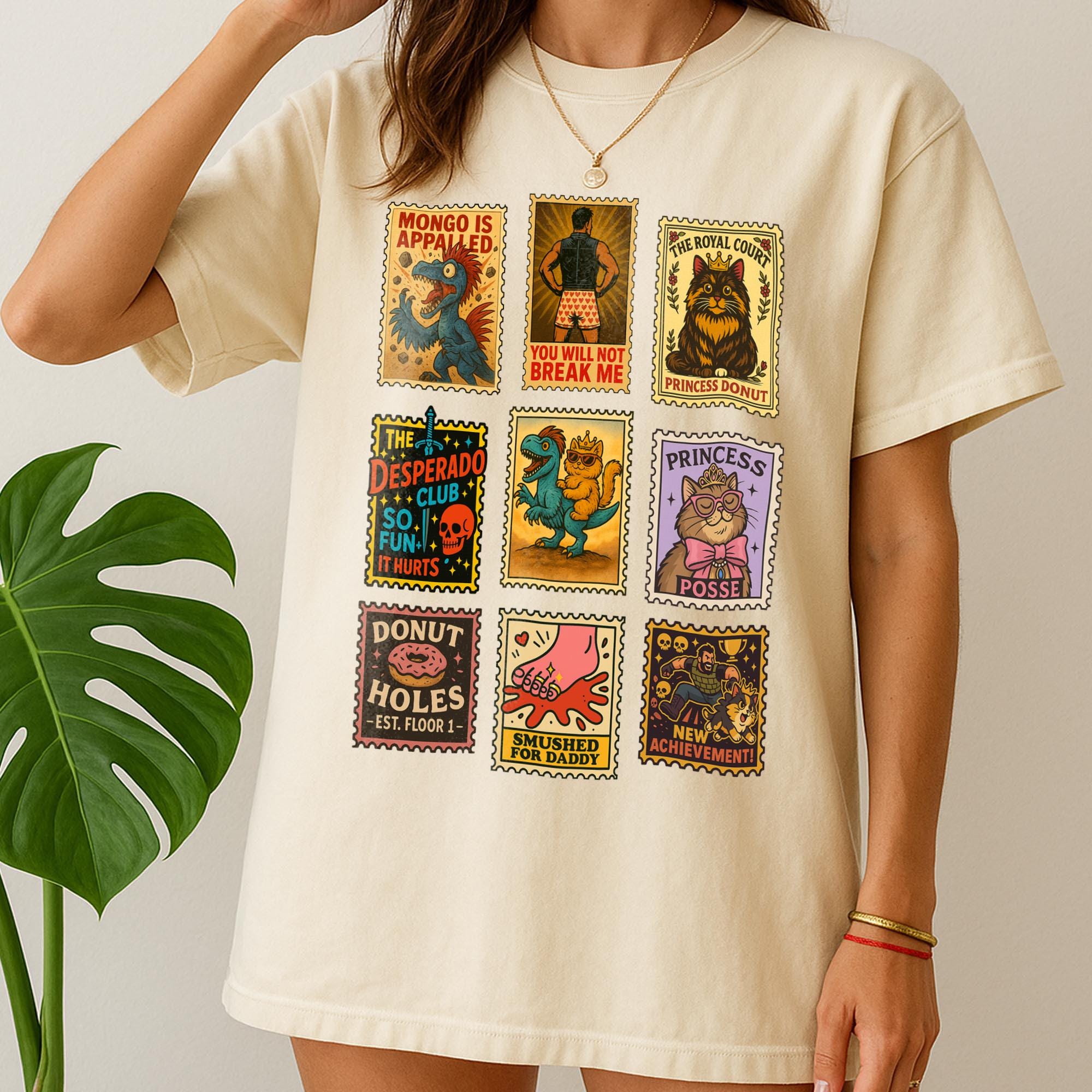 Dungeon Crawler Carl Inspired Shirt – Vintage Stamp Tee with Princess Donut & Mongo