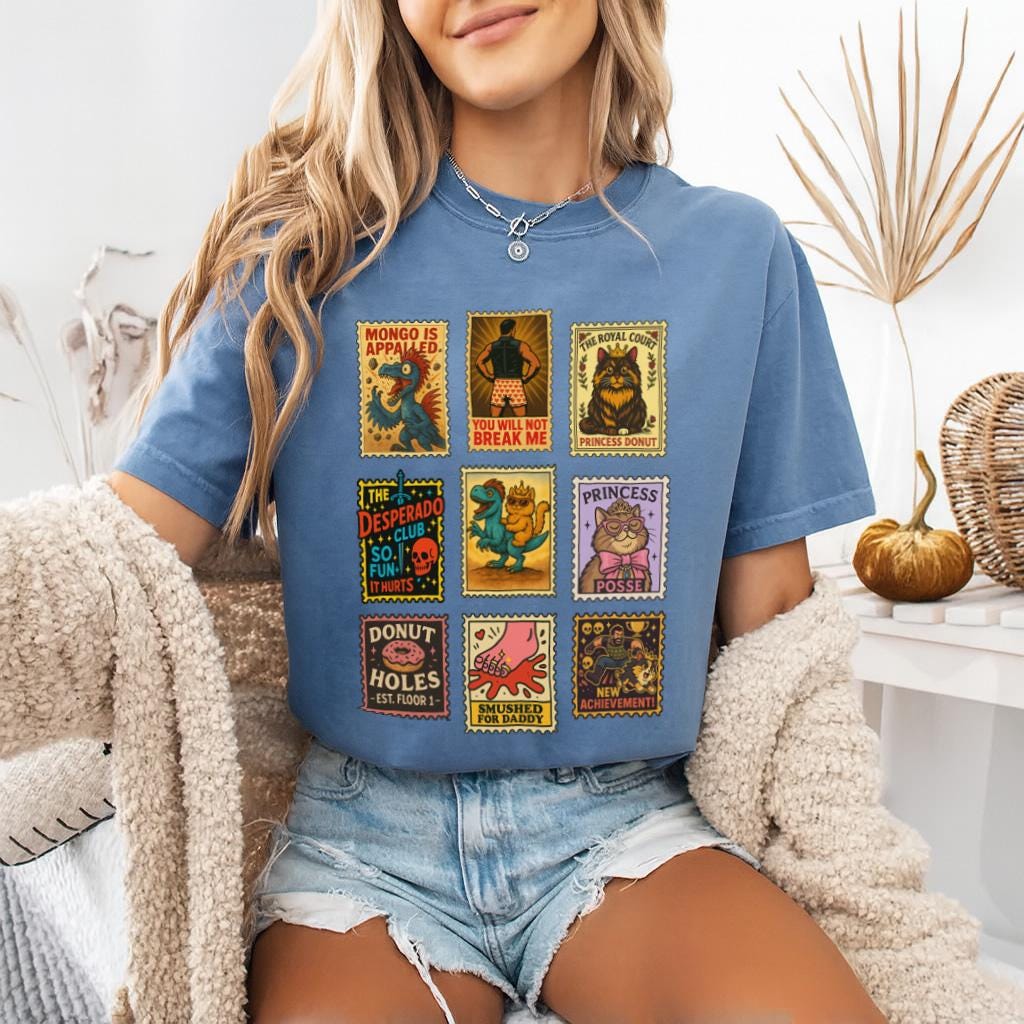 Dungeon Crawler Carl Inspired Shirt – Vintage Stamp Tee with Princess Donut & Mongo