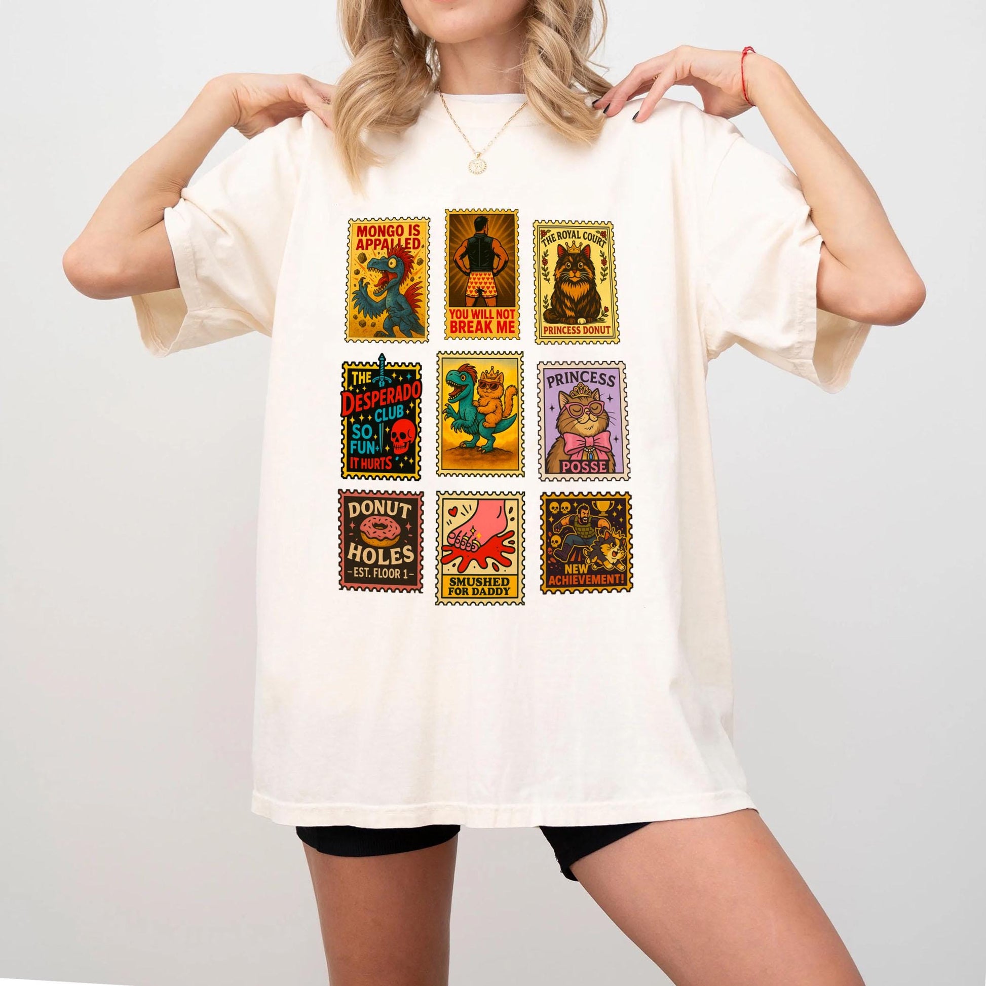 Dungeon Crawler Carl Inspired Shirt – Vintage Stamp Tee with Princess Donut & Mongo