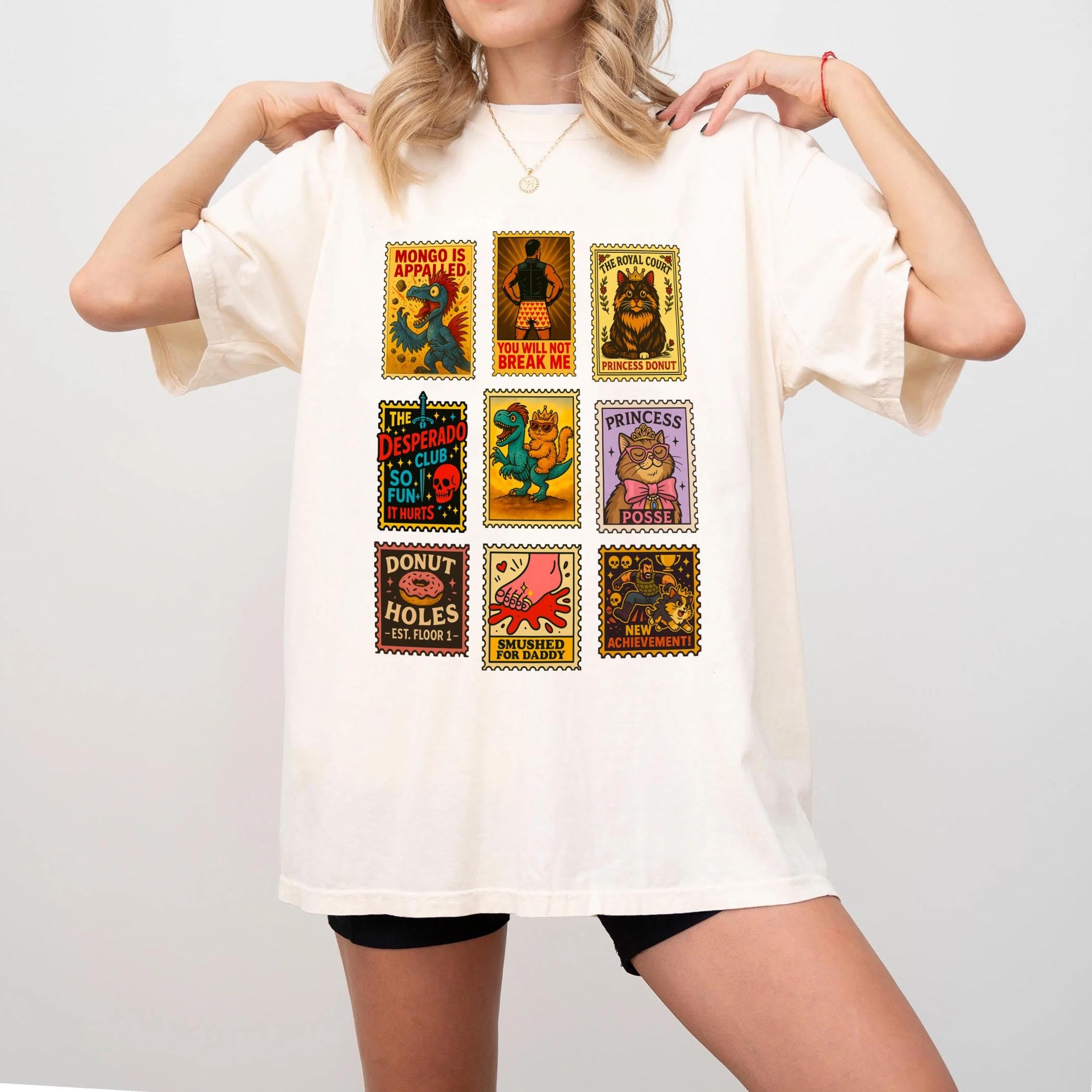 Dungeon Crawler Carl Inspired Shirt – Vintage Stamp Tee with Princess Donut & Mongo