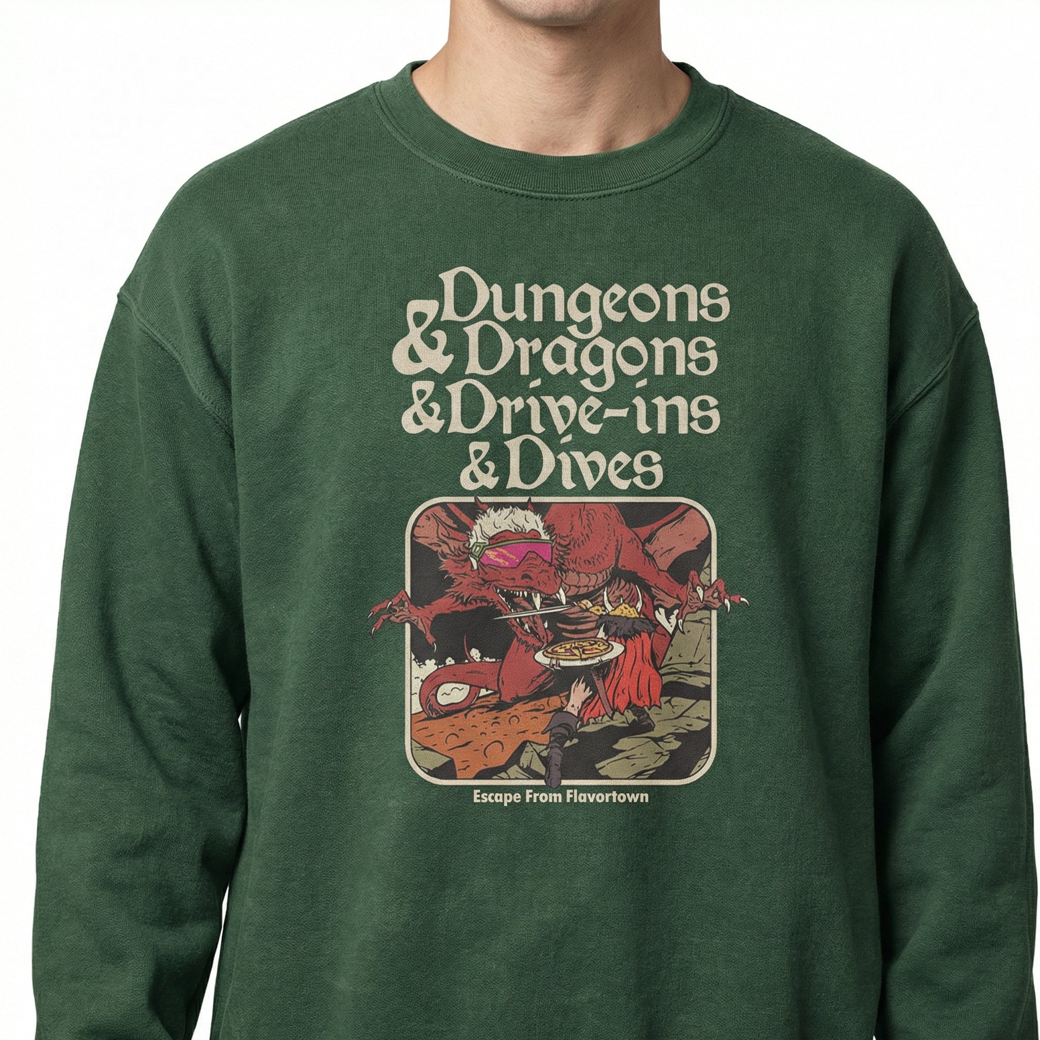 Dungeon Dragon Dives Graphic T-Shirt – Y2K Retro Fantasy Parody Tee