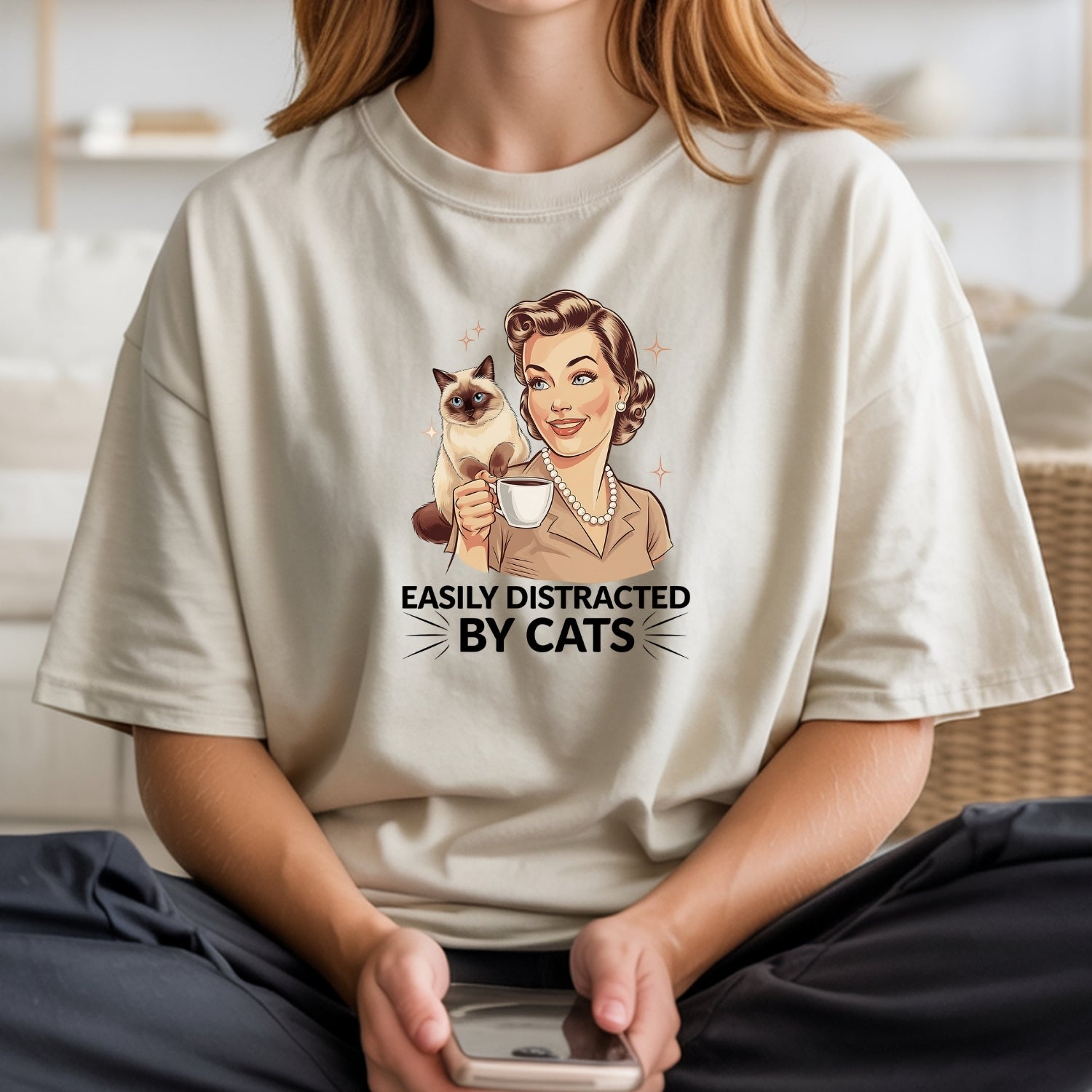 Easily Distracted By Cats T-Shirt - Funny Cat Sarcastic Graphic Tee