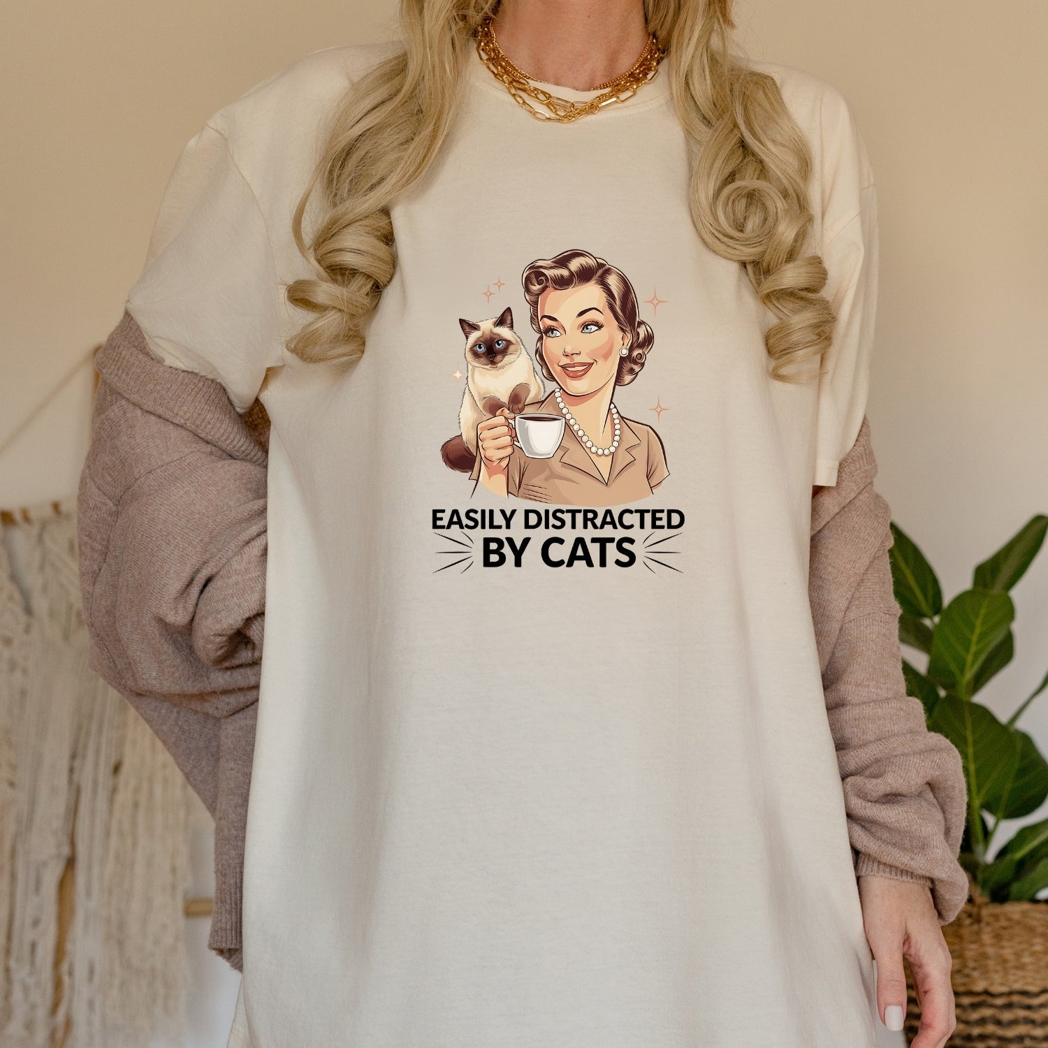 Easily Distracted By Cats T-Shirt - Funny Cat Sarcastic Graphic Tee