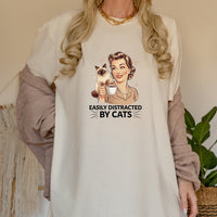 Easily Distracted By Cats T-Shirt - Funny Cat Sarcastic Graphic Tee