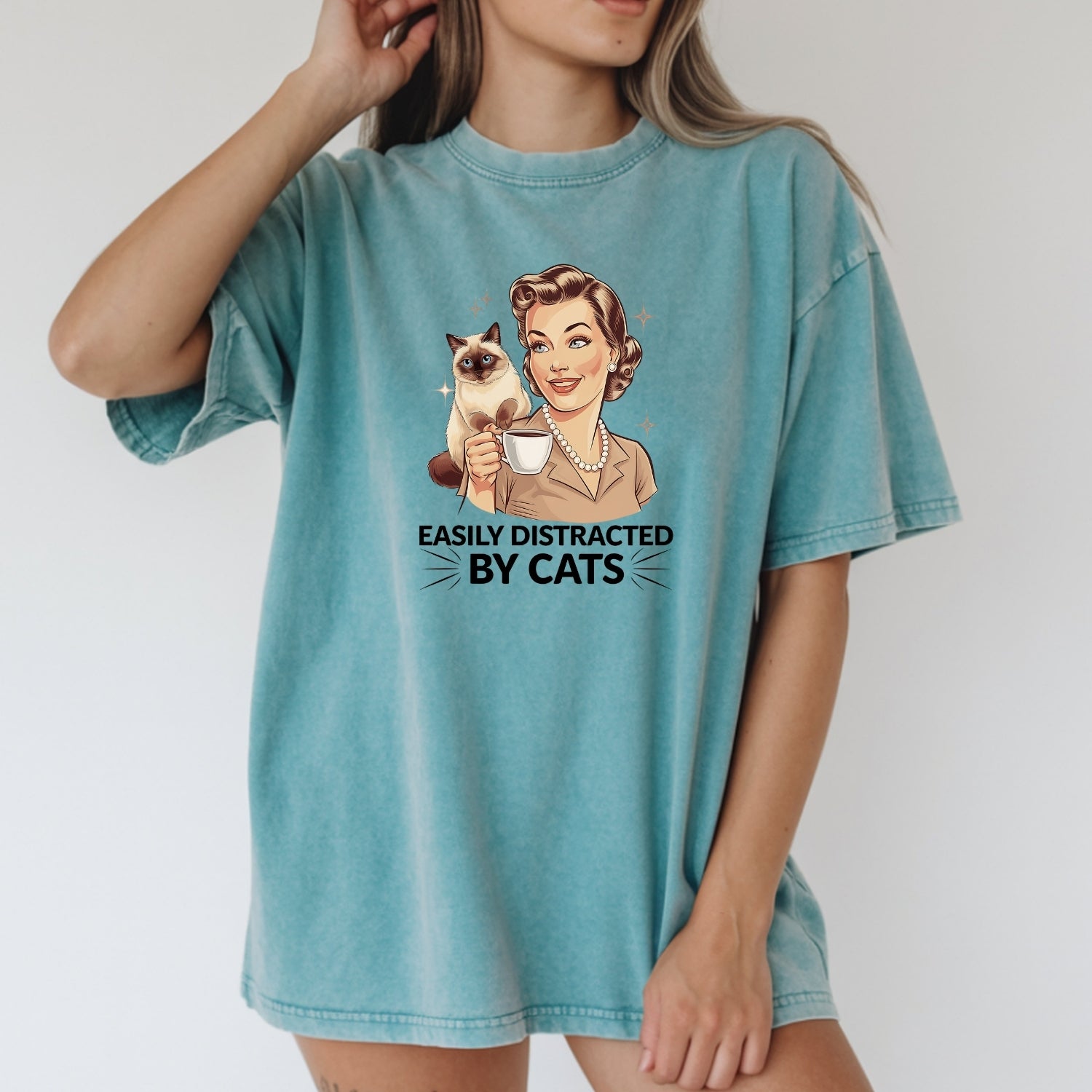 Easily Distracted By Cats T-Shirt - Funny Cat Sarcastic Graphic Tee