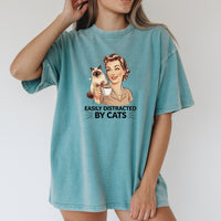 Easily Distracted By Cats T-Shirt - Funny Cat Sarcastic Graphic Tee