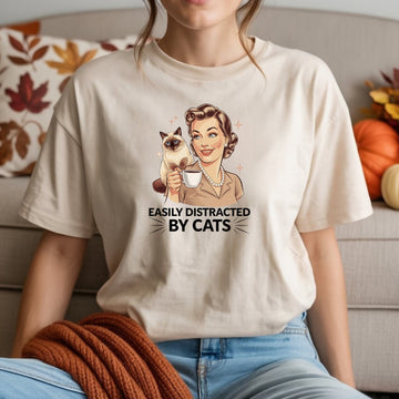 Easily Distracted By Cats T-Shirt - Funny Cat Sarcastic Graphic Tee