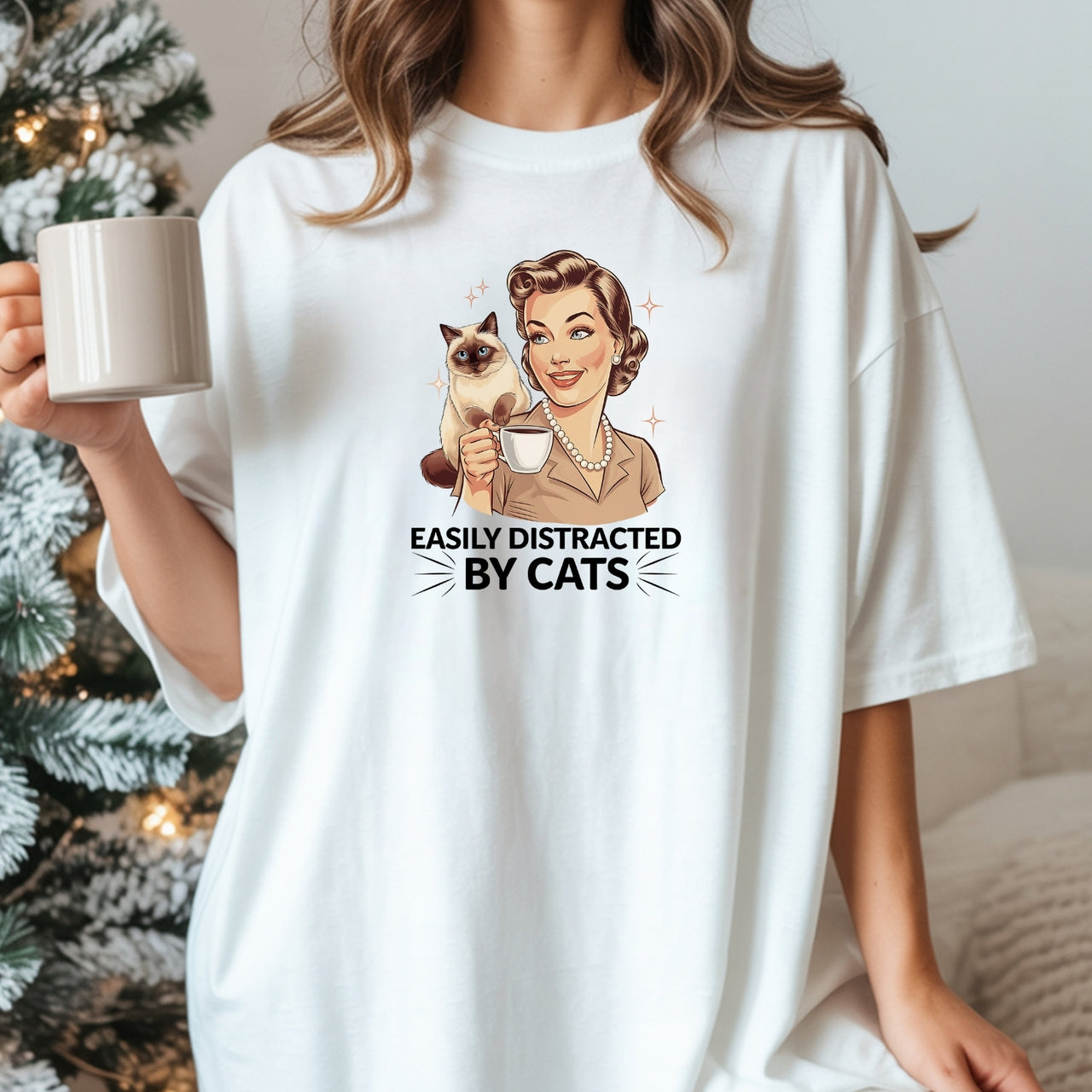 Easily Distracted By Cats T-Shirt - Funny Cat Sarcastic Graphic Tee