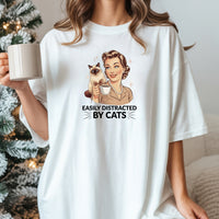 Easily Distracted By Cats T-Shirt - Funny Cat Sarcastic Graphic Tee