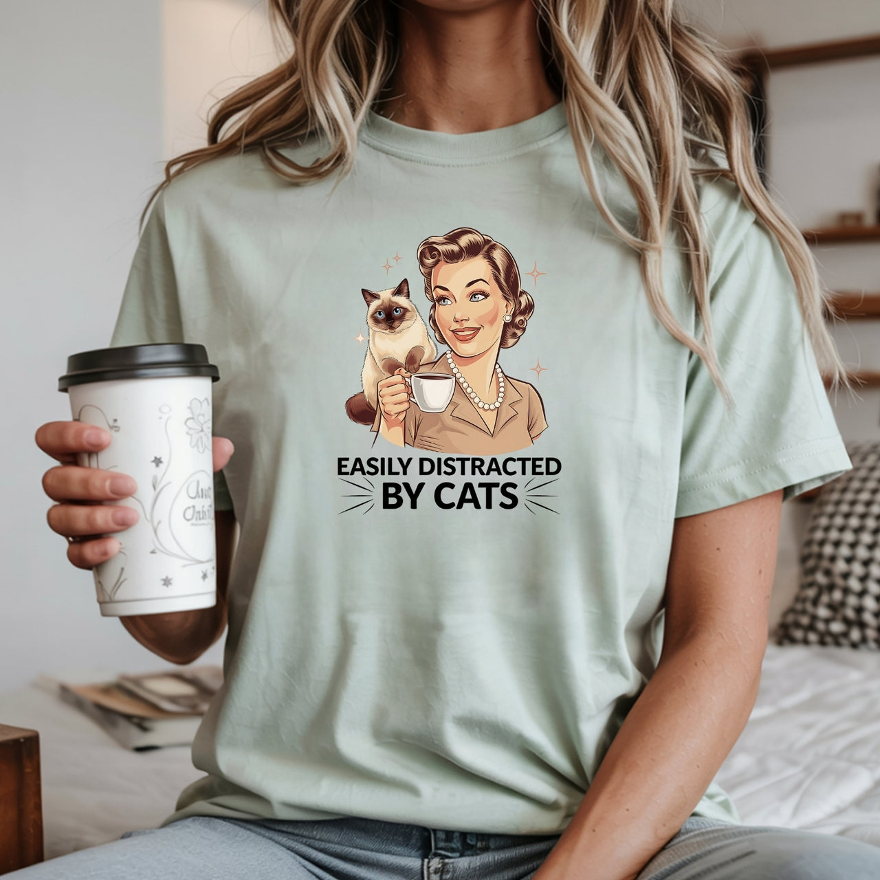 Easily Distracted By Cats T-Shirt - Funny Cat Sarcastic Graphic Tee