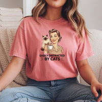 Easily Distracted By Cats T-Shirt - Funny Cat Sarcastic Graphic Tee