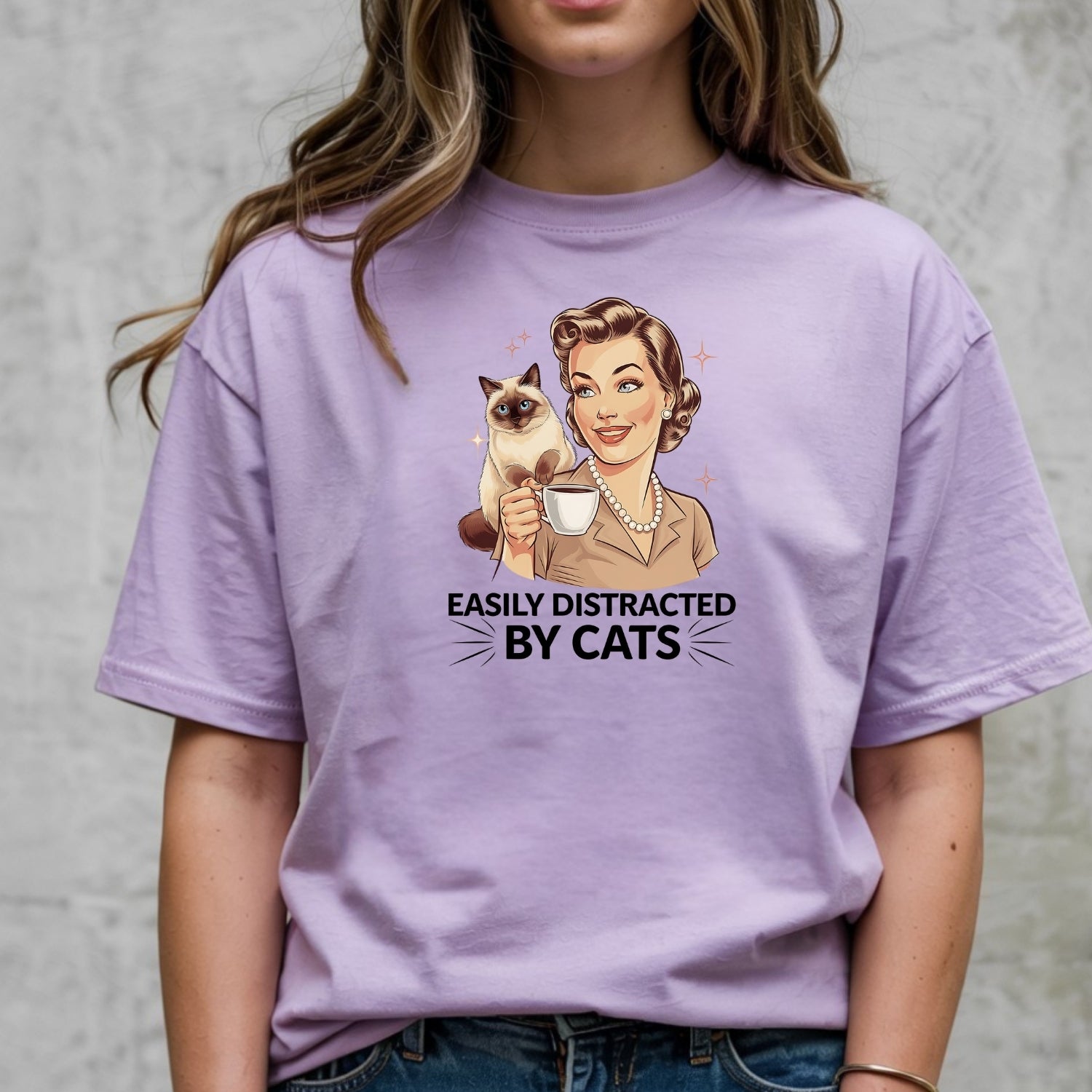 Easily Distracted By Cats T-Shirt - Funny Cat Sarcastic Graphic Tee