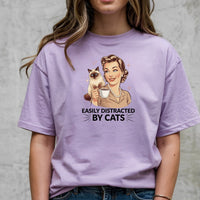 Easily Distracted By Cats T-Shirt - Funny Cat Sarcastic Graphic Tee