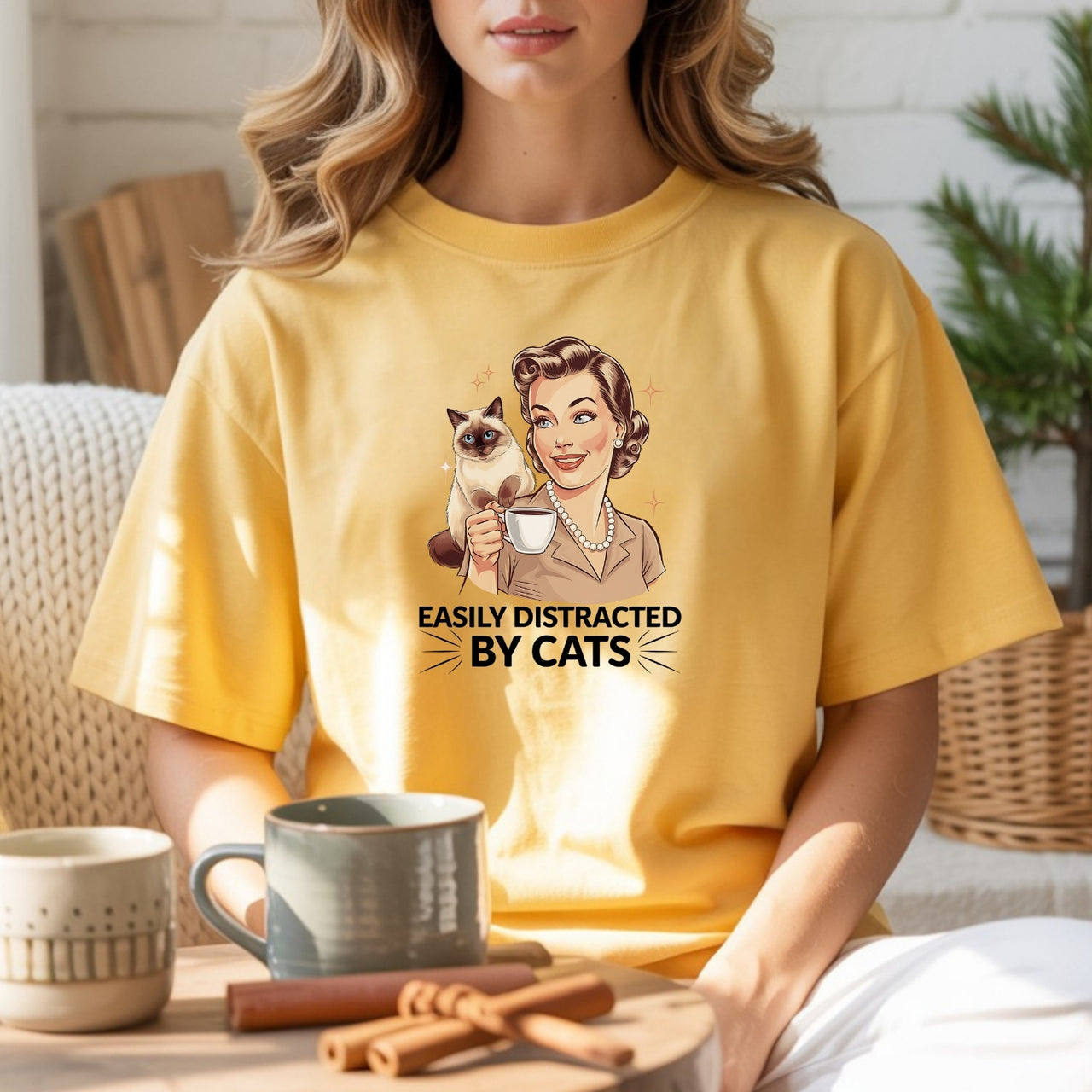 Easily Distracted By Cats T-Shirt - Funny Cat Sarcastic Graphic Tee