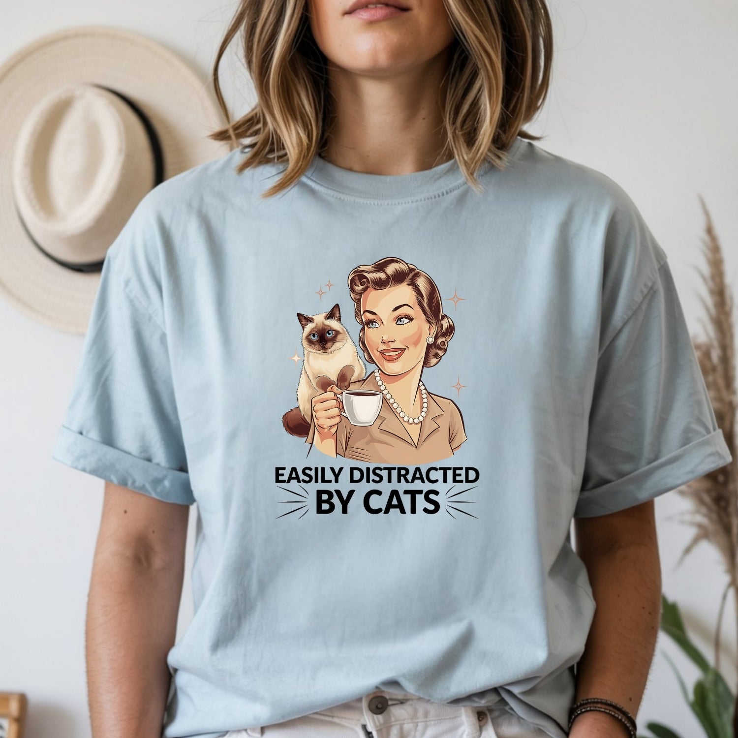 Easily Distracted By Cats T-Shirt - Funny Cat Sarcastic Graphic Tee