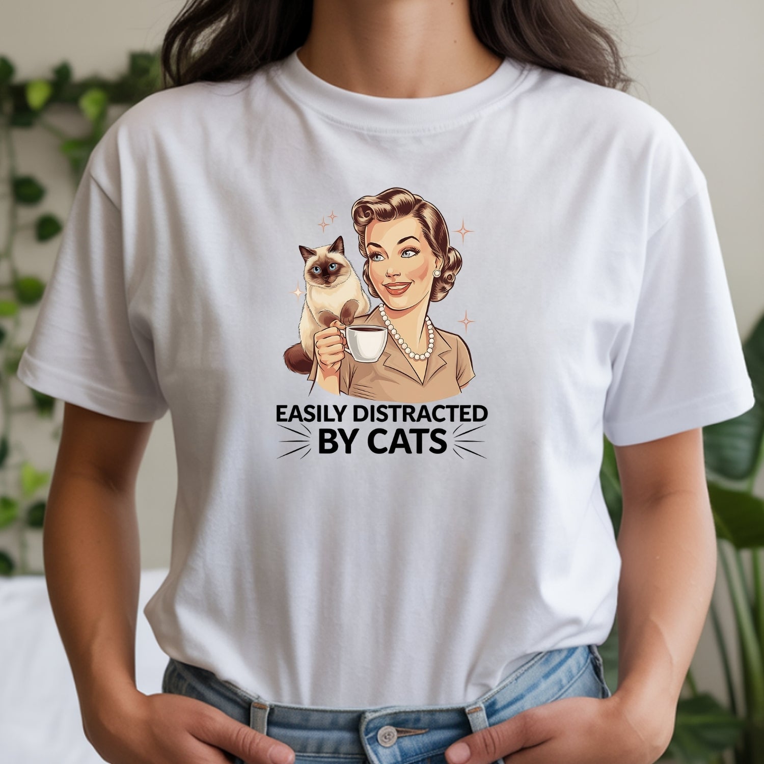 Easily Distracted By Cats T-Shirt - Funny Cat Sarcastic Graphic Tee