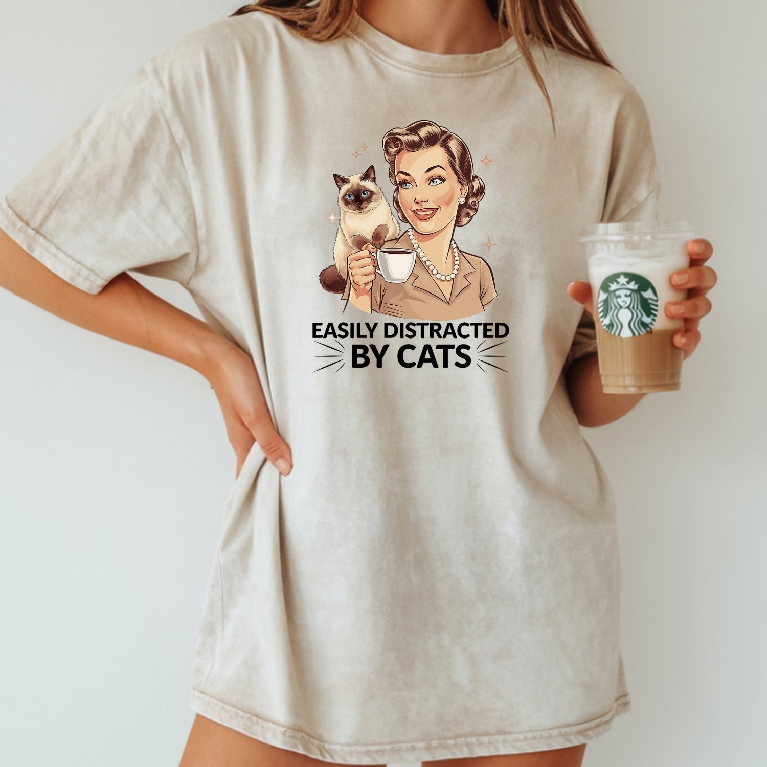 Easily Distracted By Cats T-Shirt - Funny Cat Sarcastic Graphic Tee
