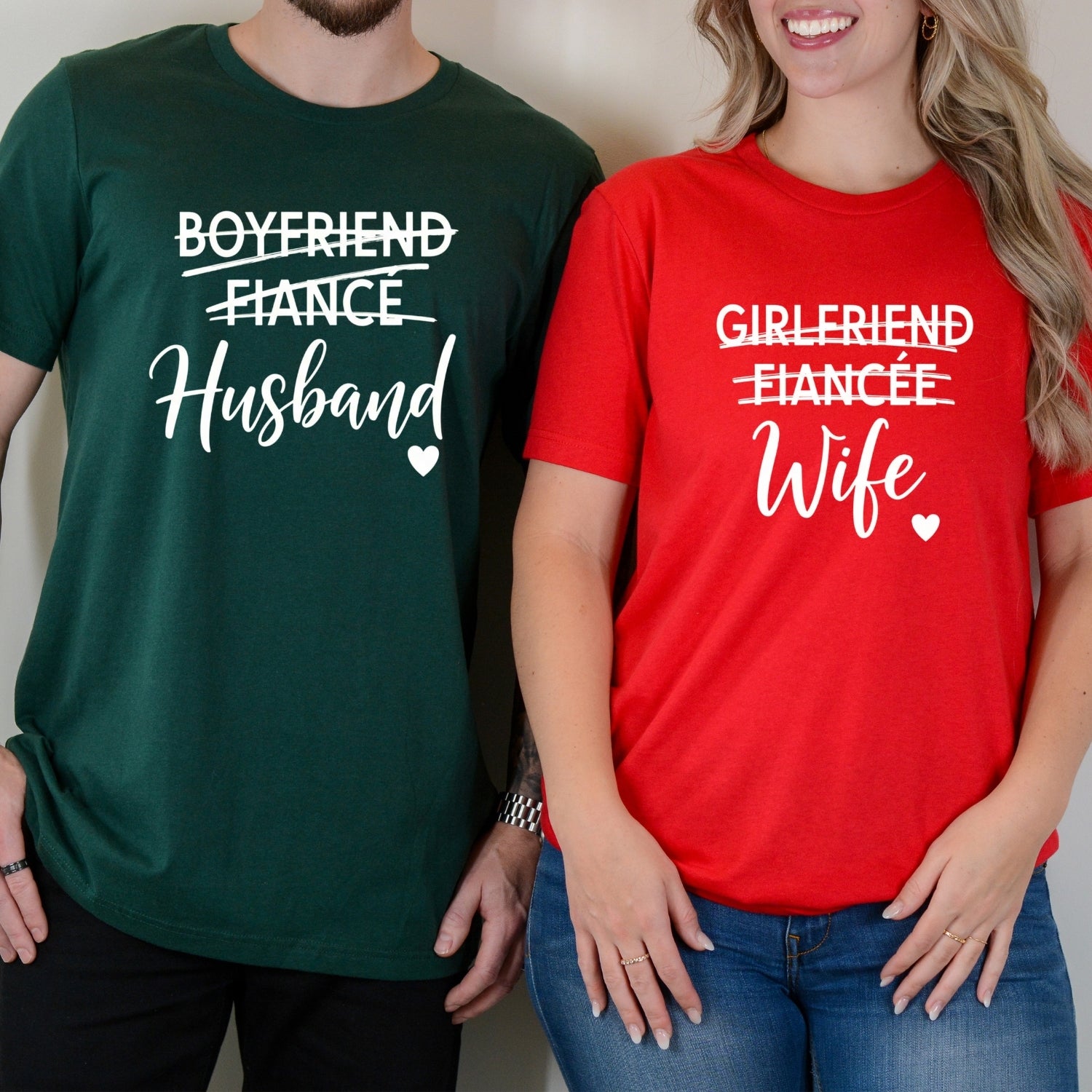 Fiance Husband Fiancee Wife Matching T-Shirts For Couples