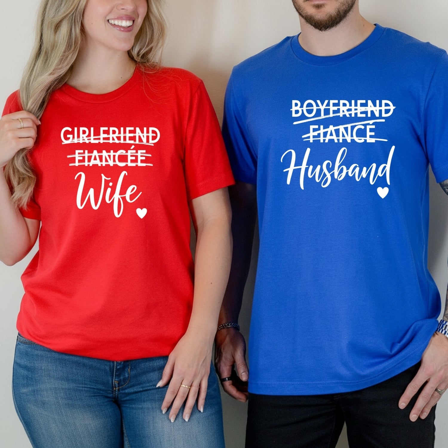Fiance Husband Fiancee Wife Matching T-Shirts For Couples