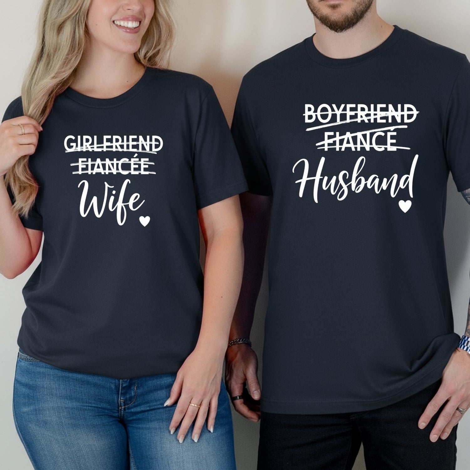Fiance Husband Fiancee Wife Matching T-Shirts For Couples