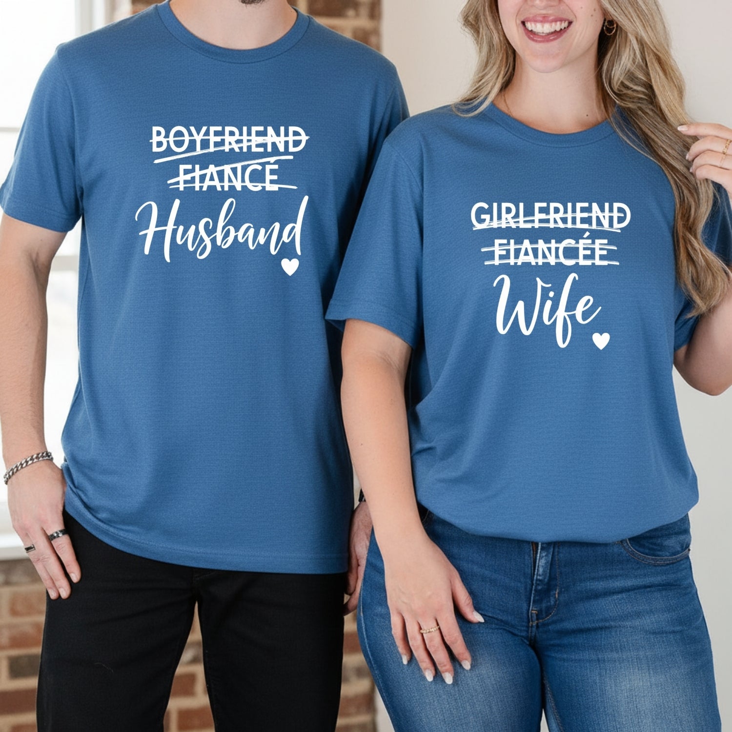 Fiance Husband Fiancee Wife Matching T-Shirts For Couples
