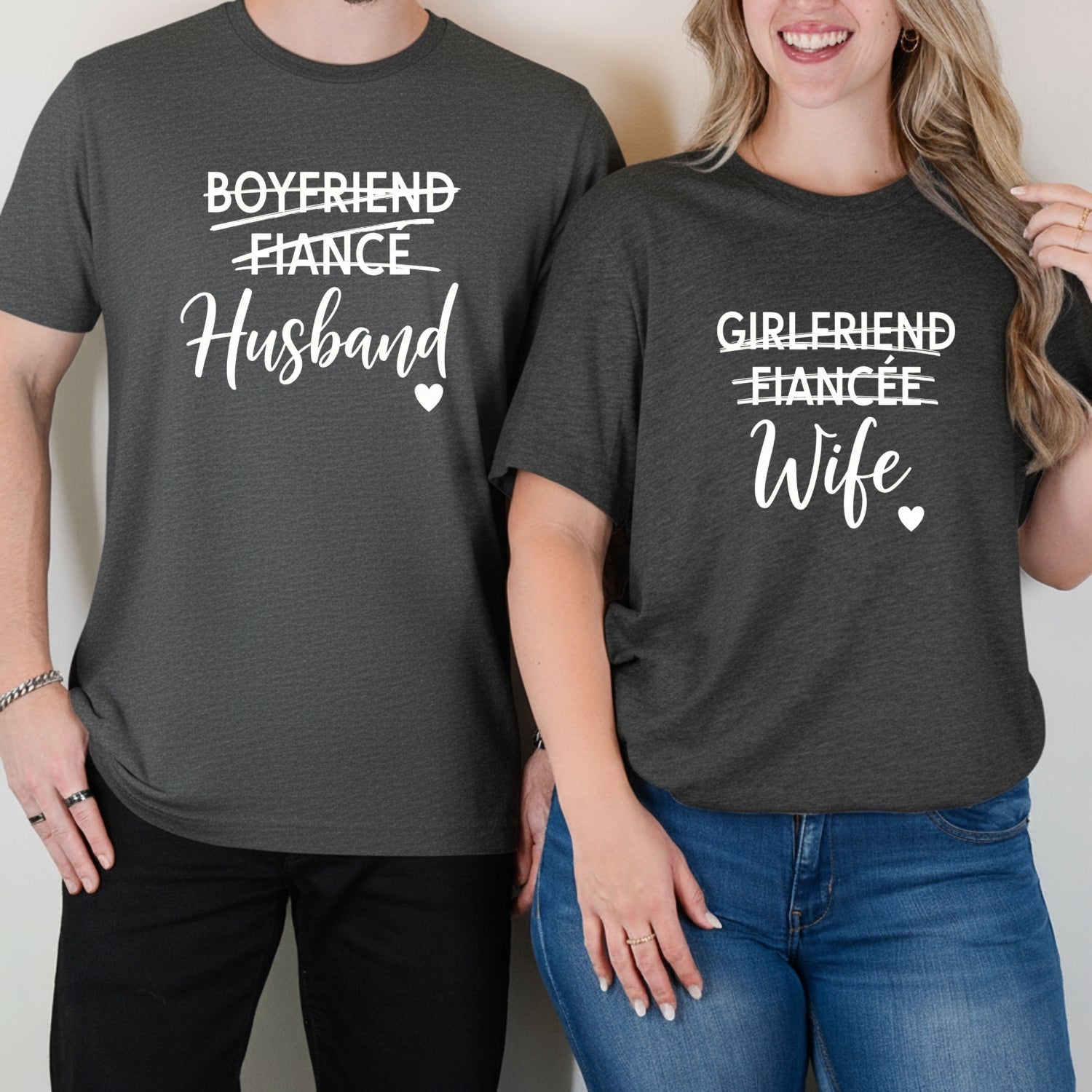 Fiance Husband Fiancee Wife Matching T-Shirts For Couples