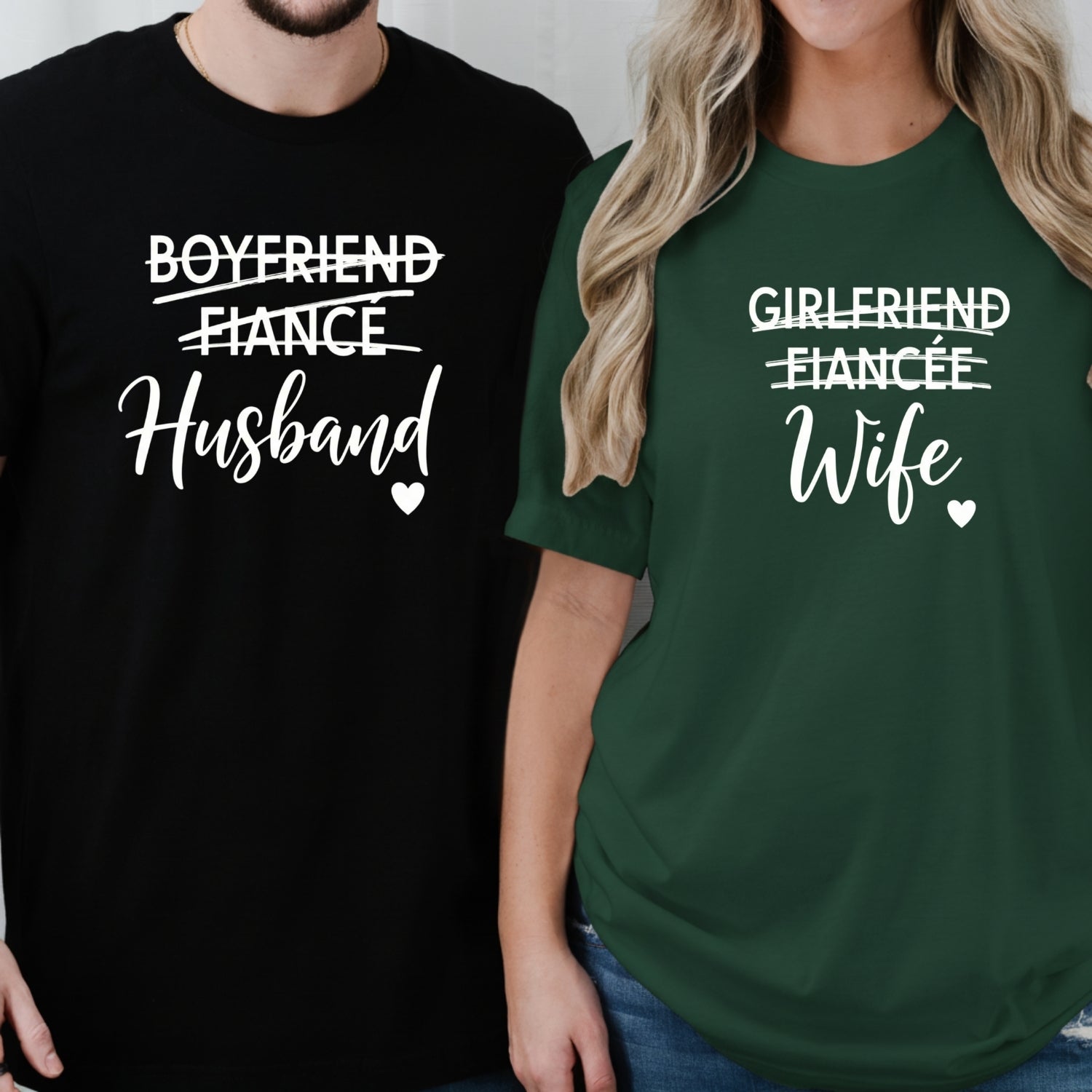Fiance Husband Fiancee Wife Matching T-Shirts For Couples