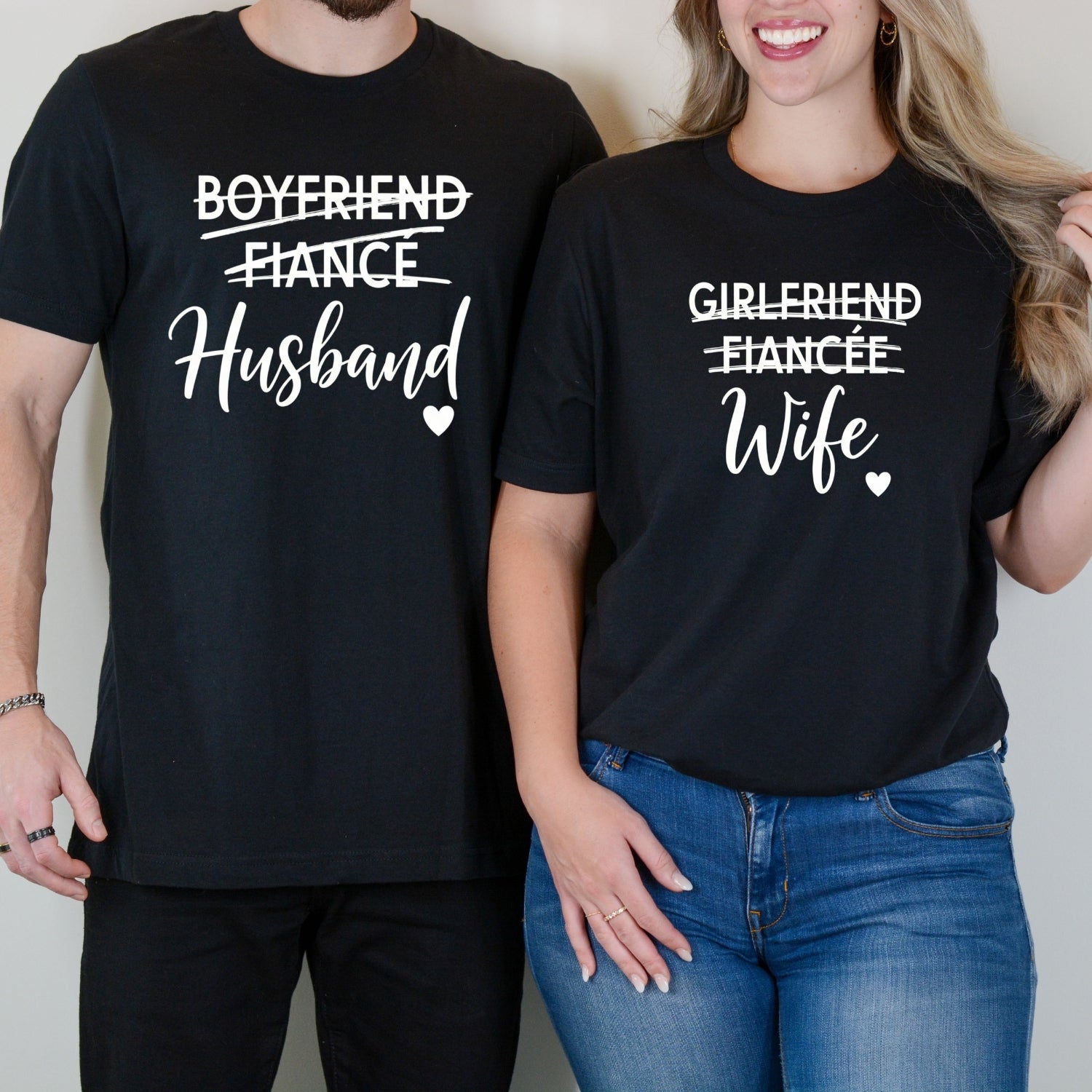 Fiance Husband Fiancee Wife Matching T-Shirts For Couples