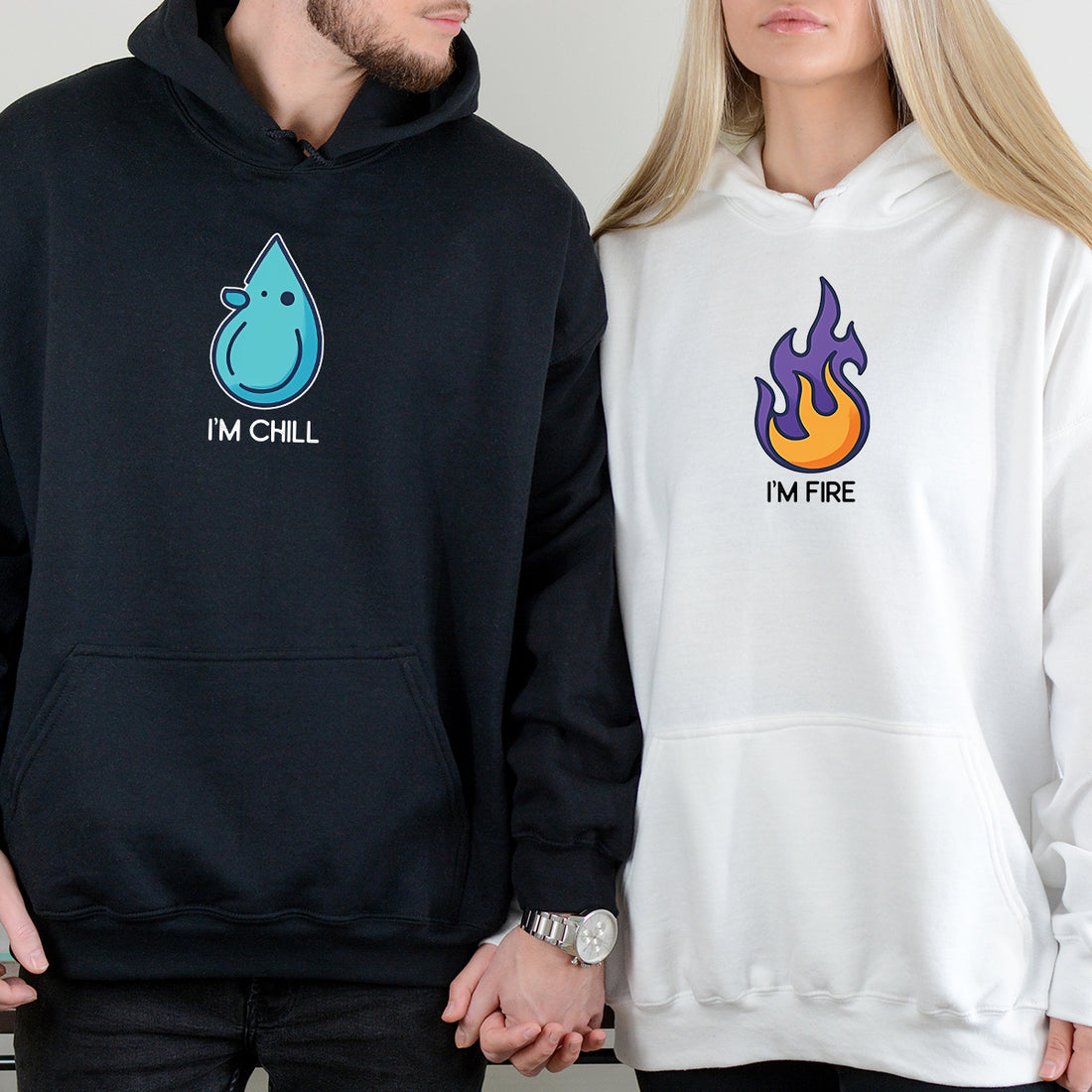 Fire & Water Drops Matching Hoodies For Couples