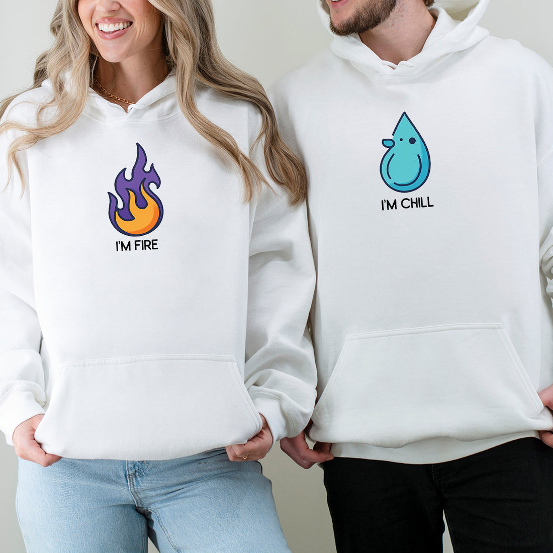 Fire & Water Drops Matching Hoodies For Couples