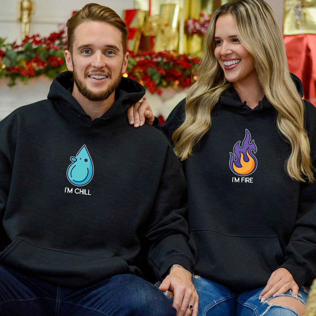 Fire & Water Drops Matching Hoodies For Couples