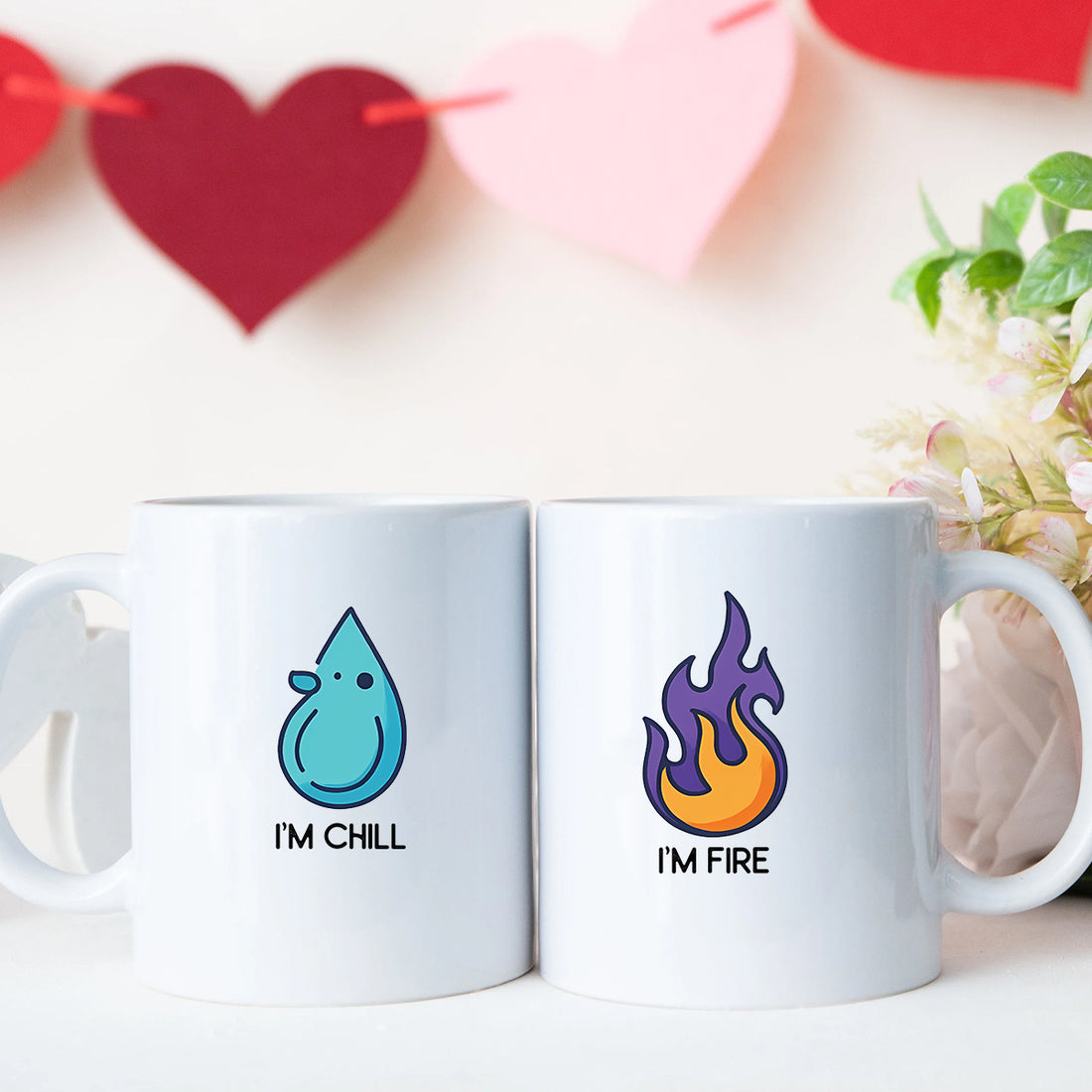 Fire & Water Drops Matching Mugs For Couples