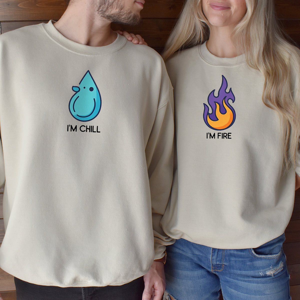Fire & Water Drops Matching Hoodies For Couples