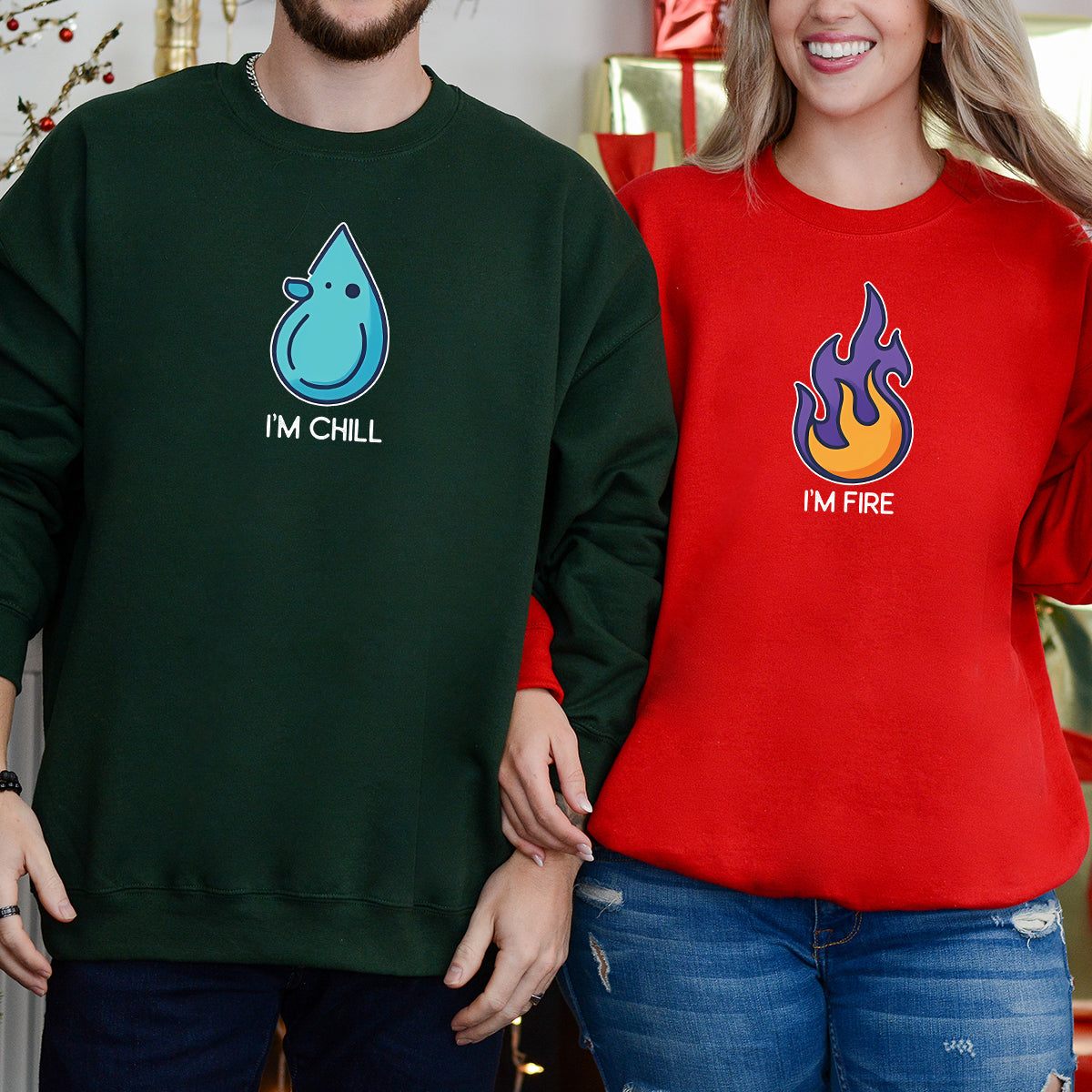 Fire & Water Drops Matching Hoodies For Couples