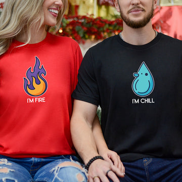 Fire & Water Drops Matching T-Shirts For Couples
