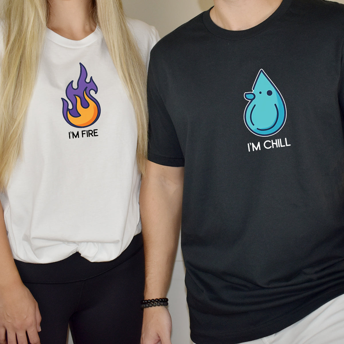 Fire & Water Drops Matching T-Shirts For Couples