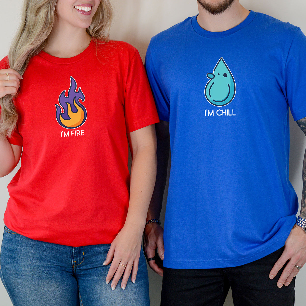 Fire & Water Drops Matching T-Shirts For Couples