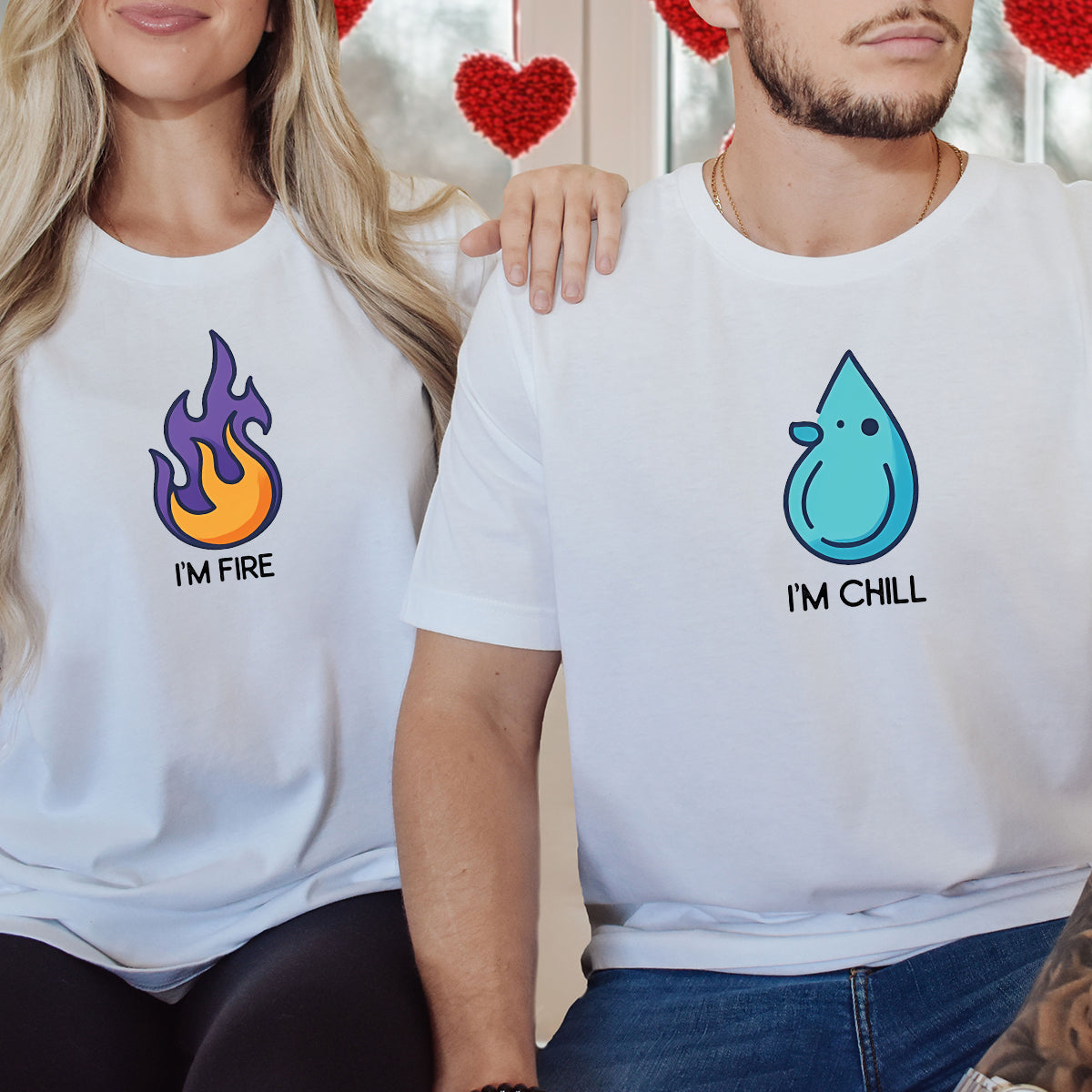 Fire & Water Drops Matching T-Shirts For Couples