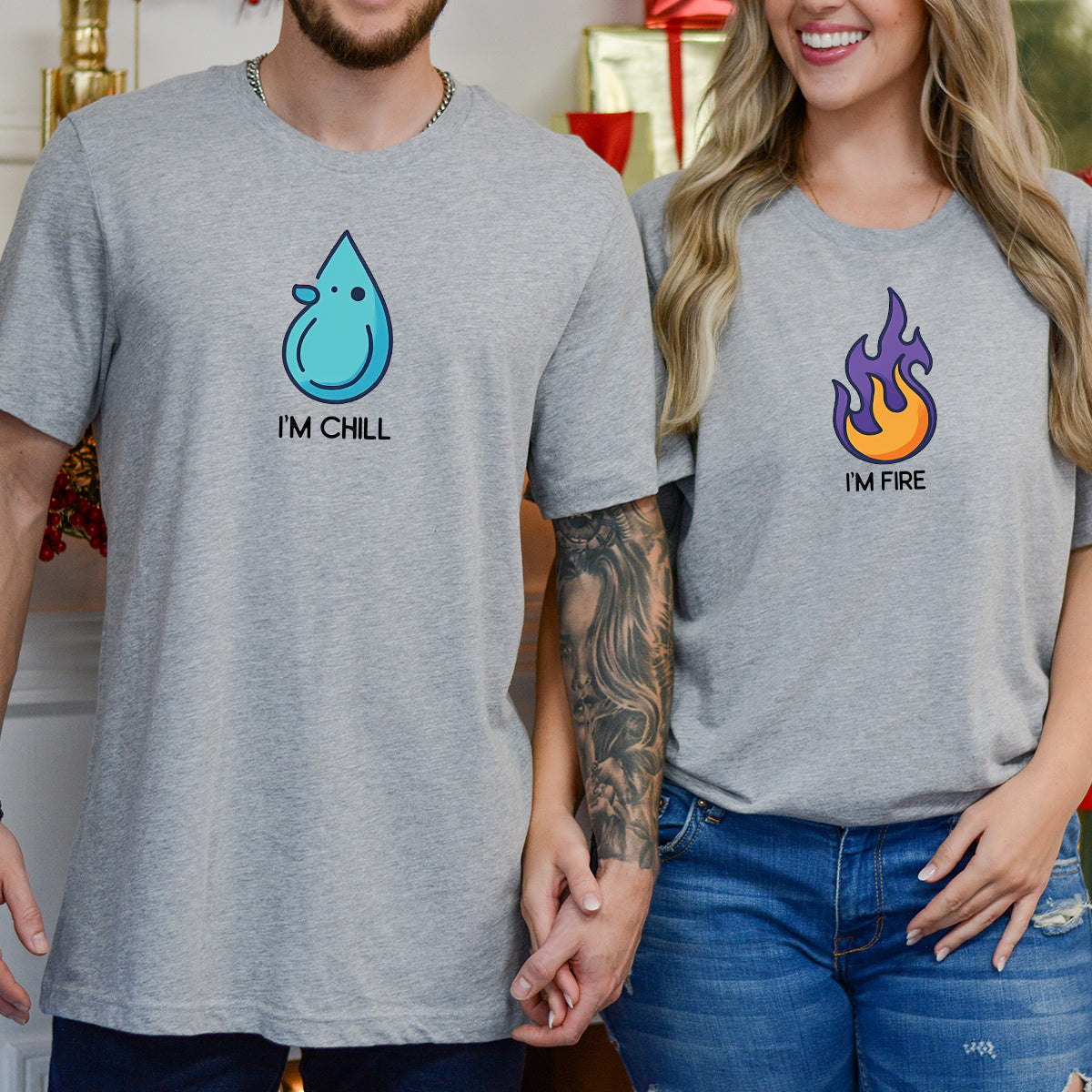 Fire & Water Drops Matching T-Shirts For Couples