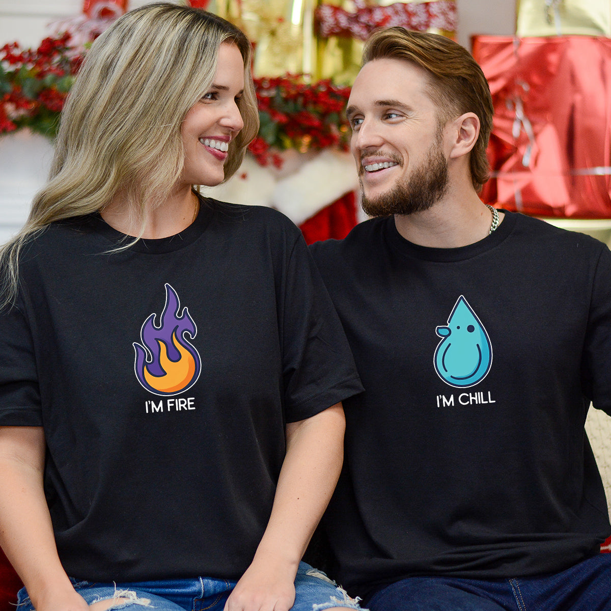 Fire & Water Drops Matching T-Shirts For Couples