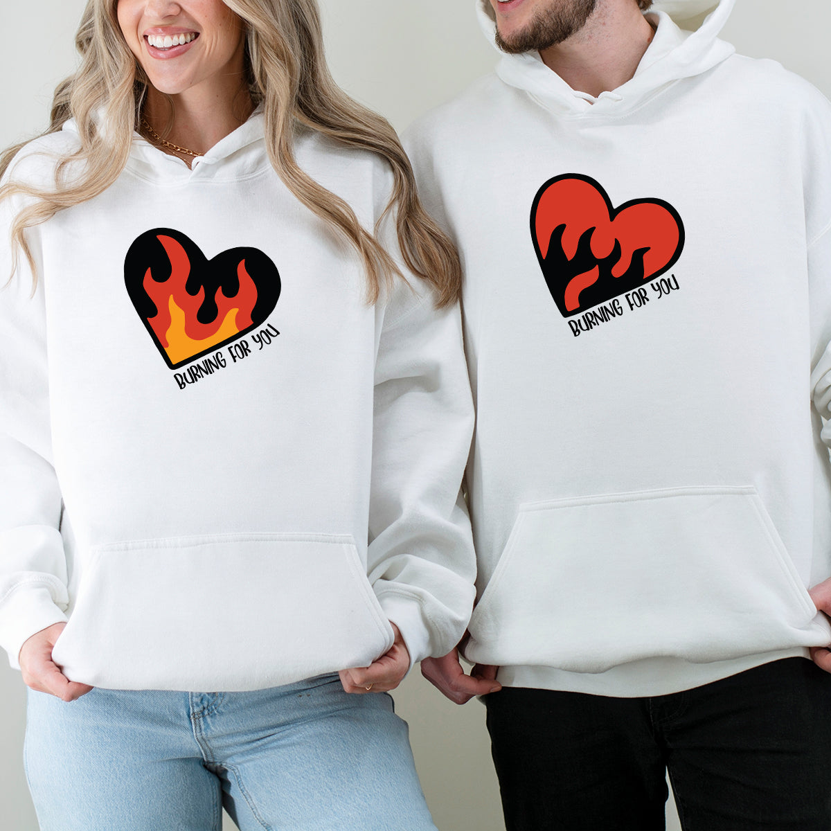 Flaming Heart Matching Hoodies For Couples