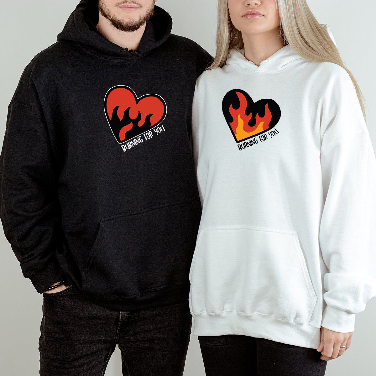 Flaming Heart Matching Hoodies For Couples
