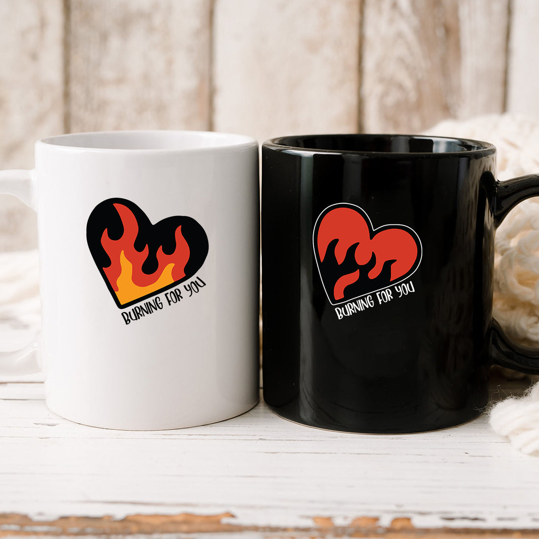Flaming Heart Matching Mugs For Couples