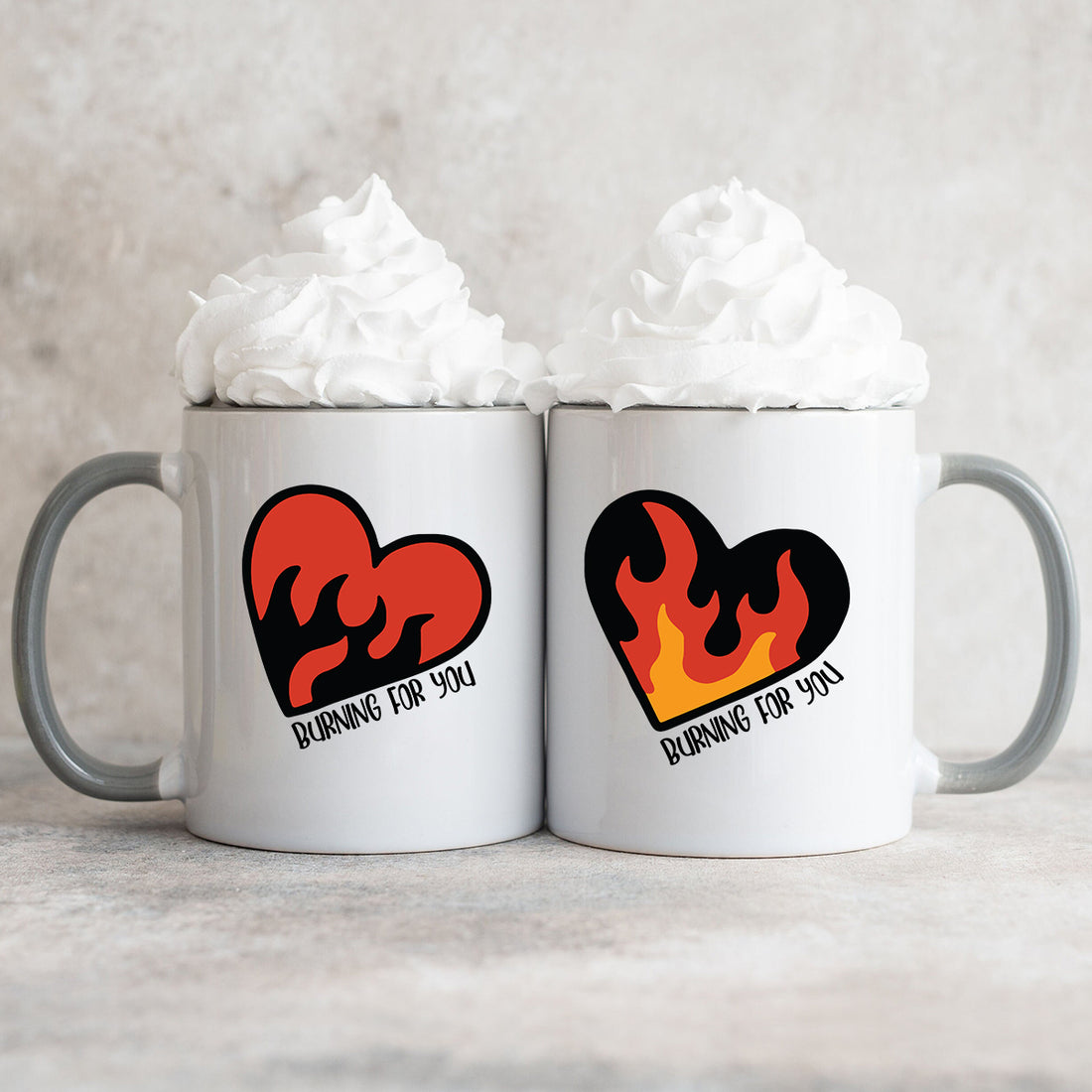 Flaming Heart Matching Mugs For Couples