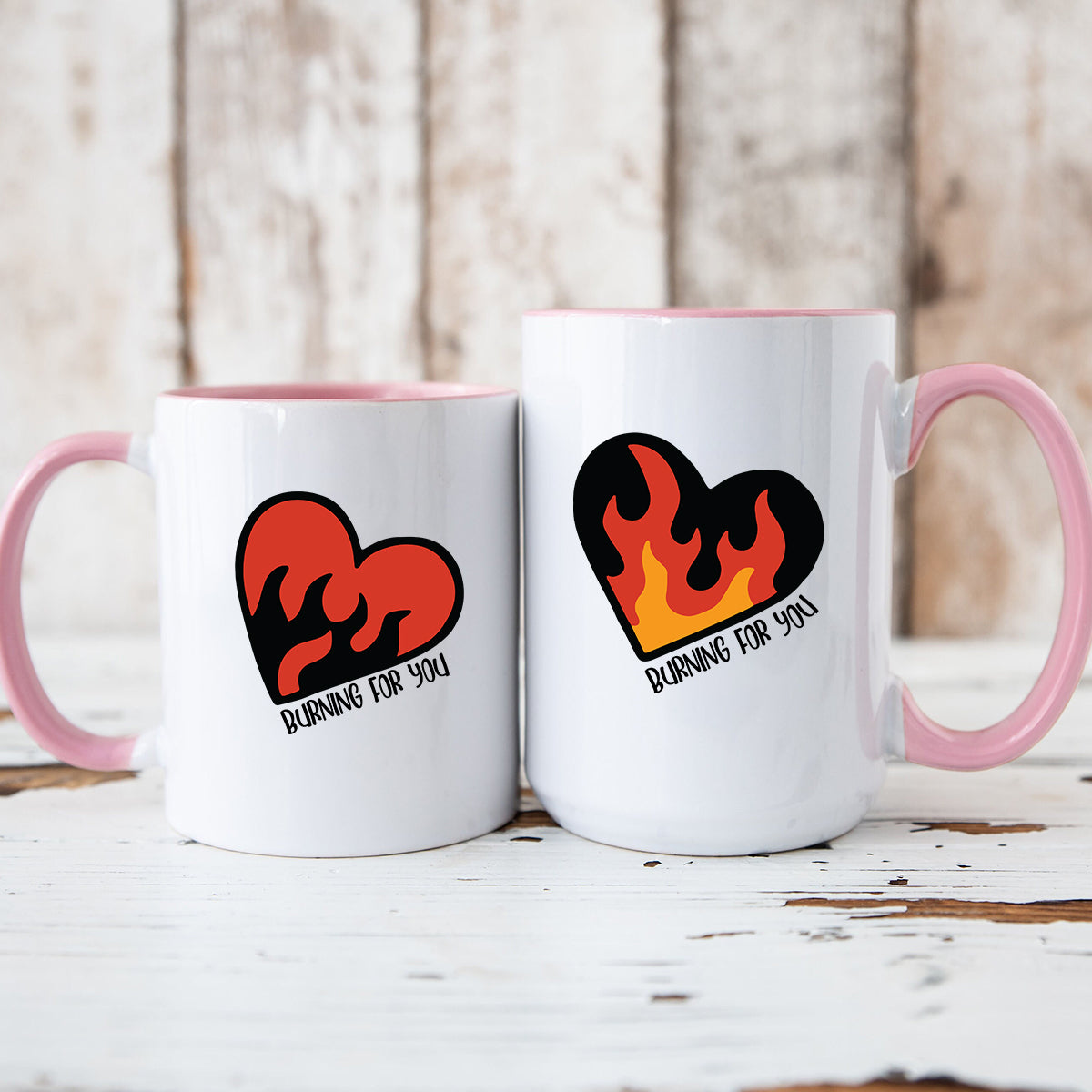 Flaming Heart Matching Mugs For Couples