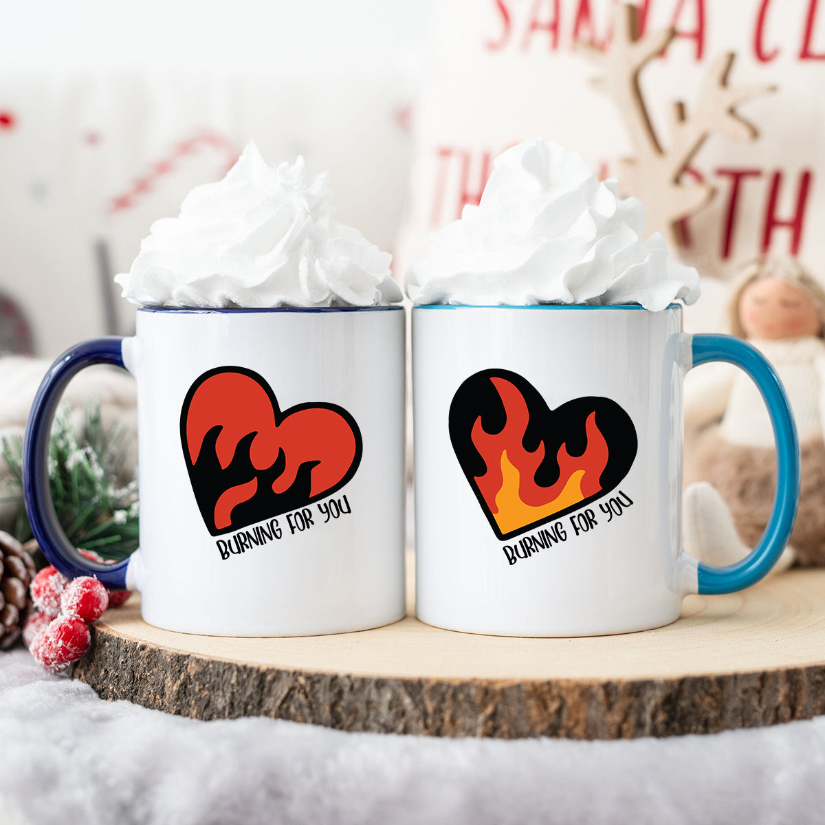 Flaming Heart Matching Mugs For Couples