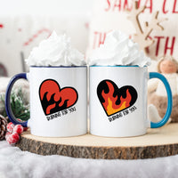 Flaming Heart Matching Mugs For Couples